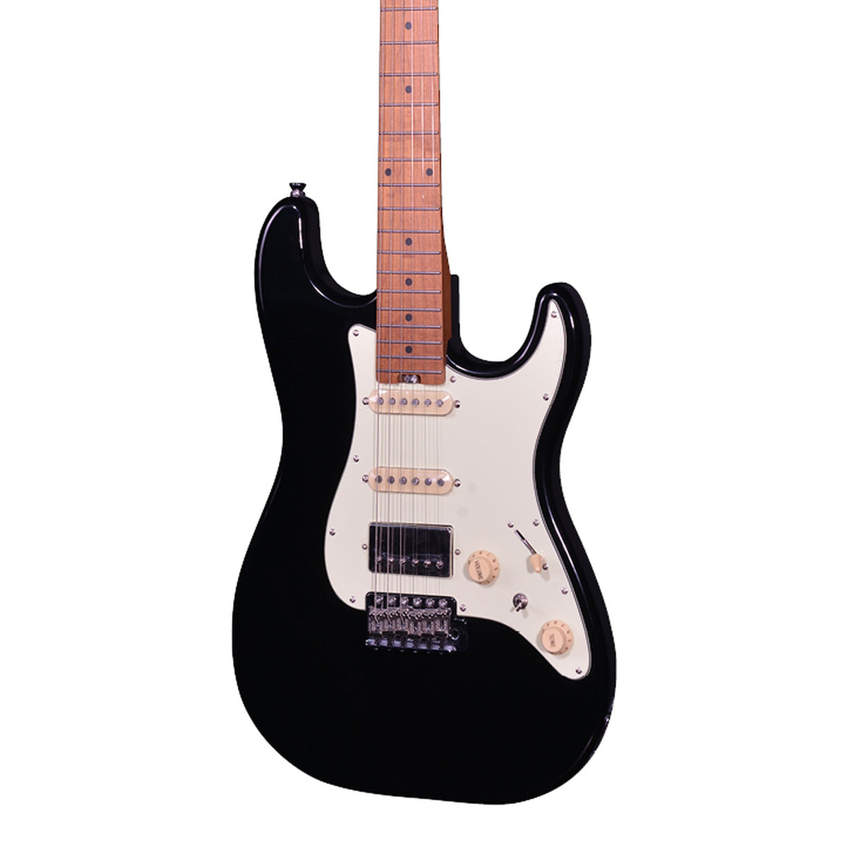 Body back of the Crafter SERA S RW CB S-Style Modern Sera Series Electric Guitar - Cosmic Black, with the base of the neck