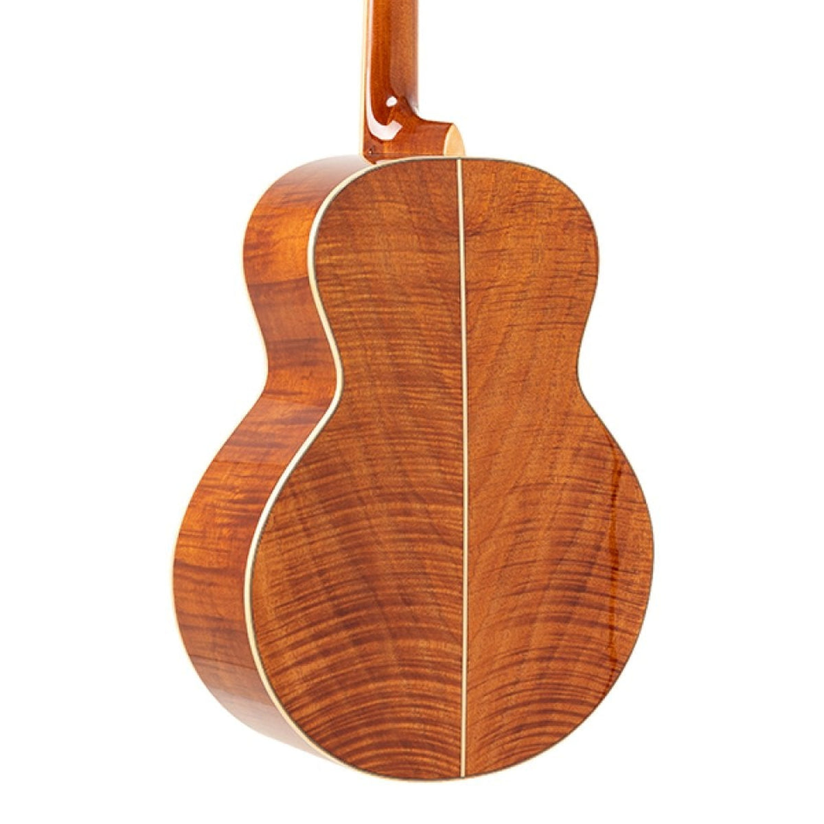 Body back of the Stagg SA45 O-FM Series 45 Orchestra Acoustic Guitar with Spruce Top, with the base of the neck