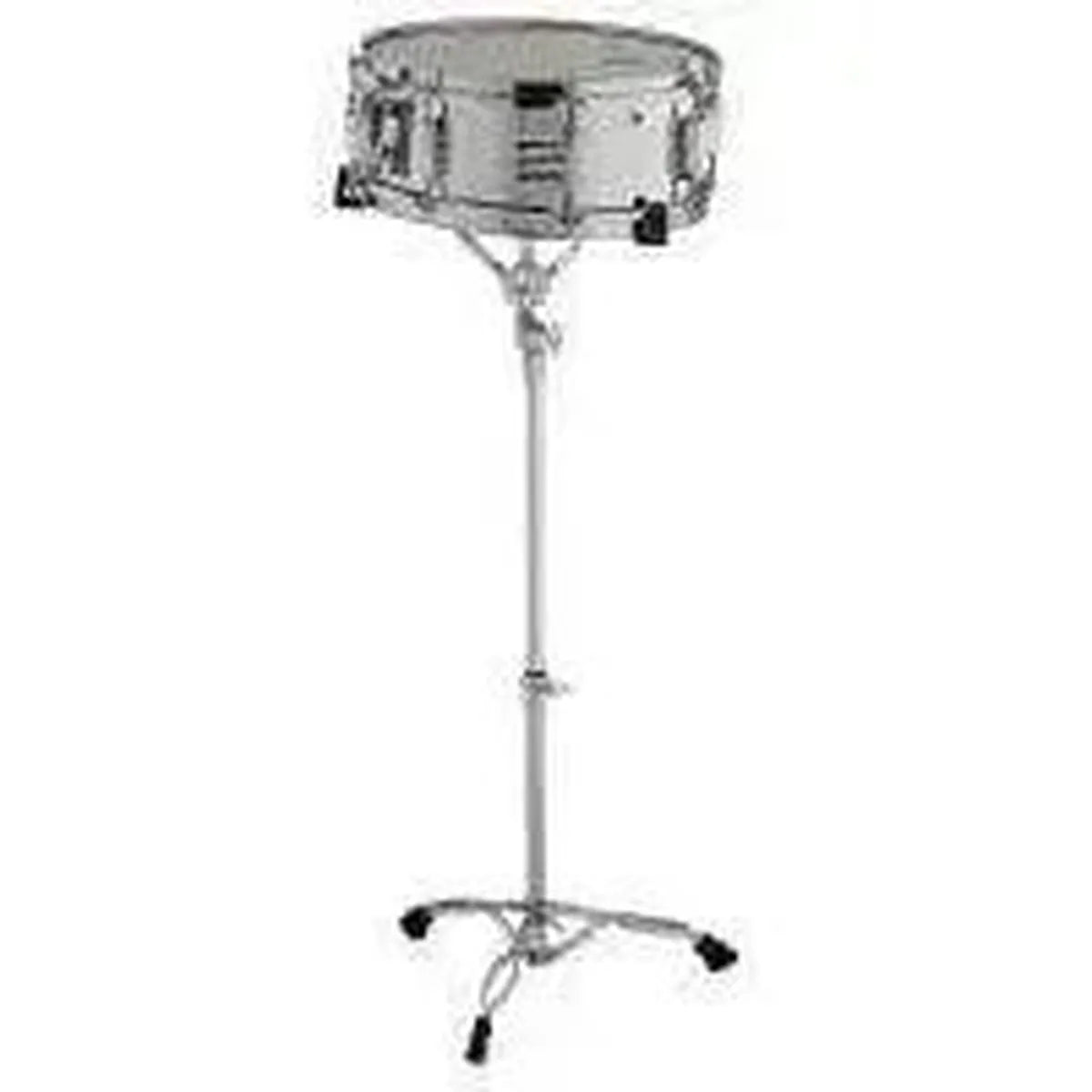 Stagg 14-inch steel snare drum on a concert-height snare stand