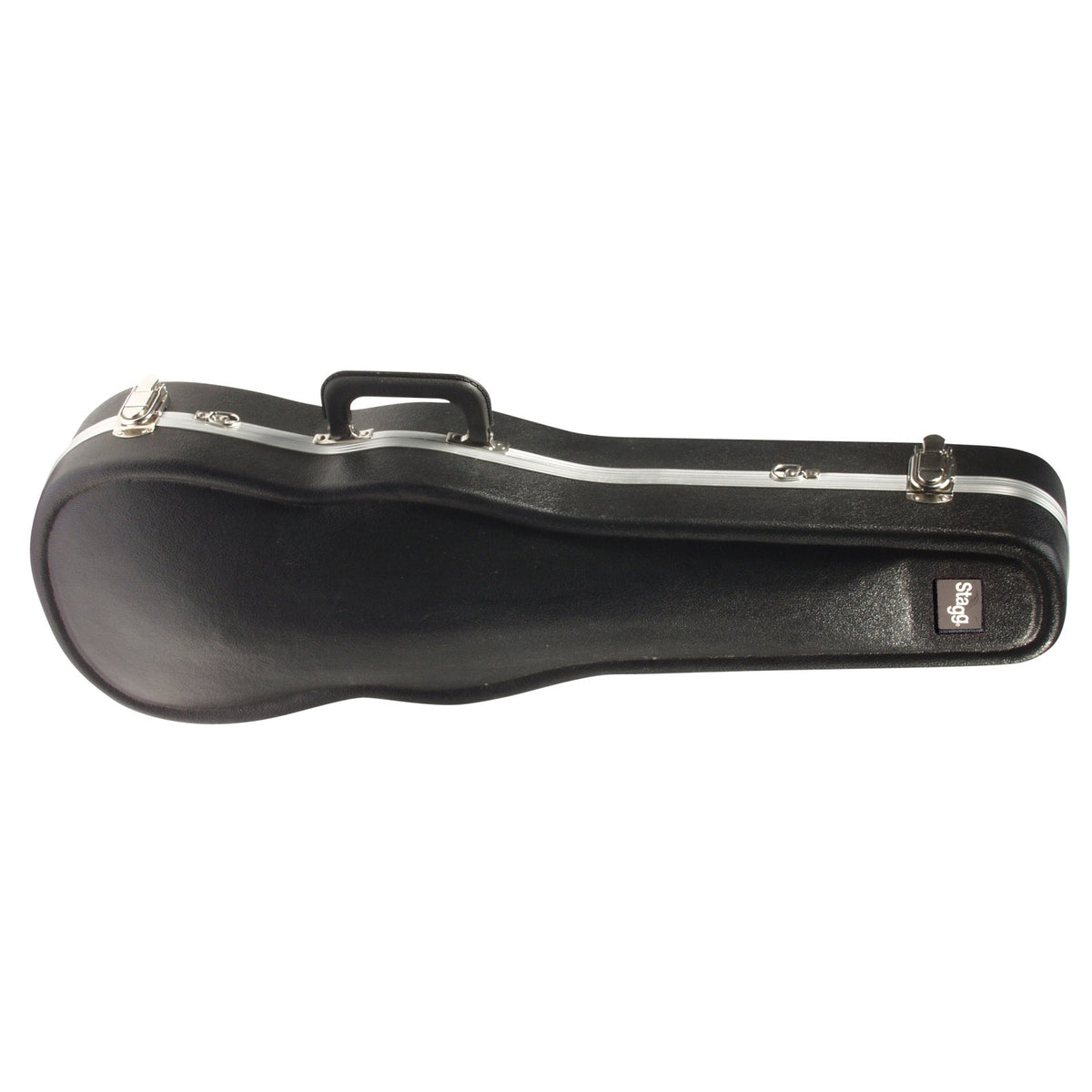 Stagg ABS-V4 standard ABS hard case for 4/4 violin, closed, black violin-shaped case with chrome latches and carry handle