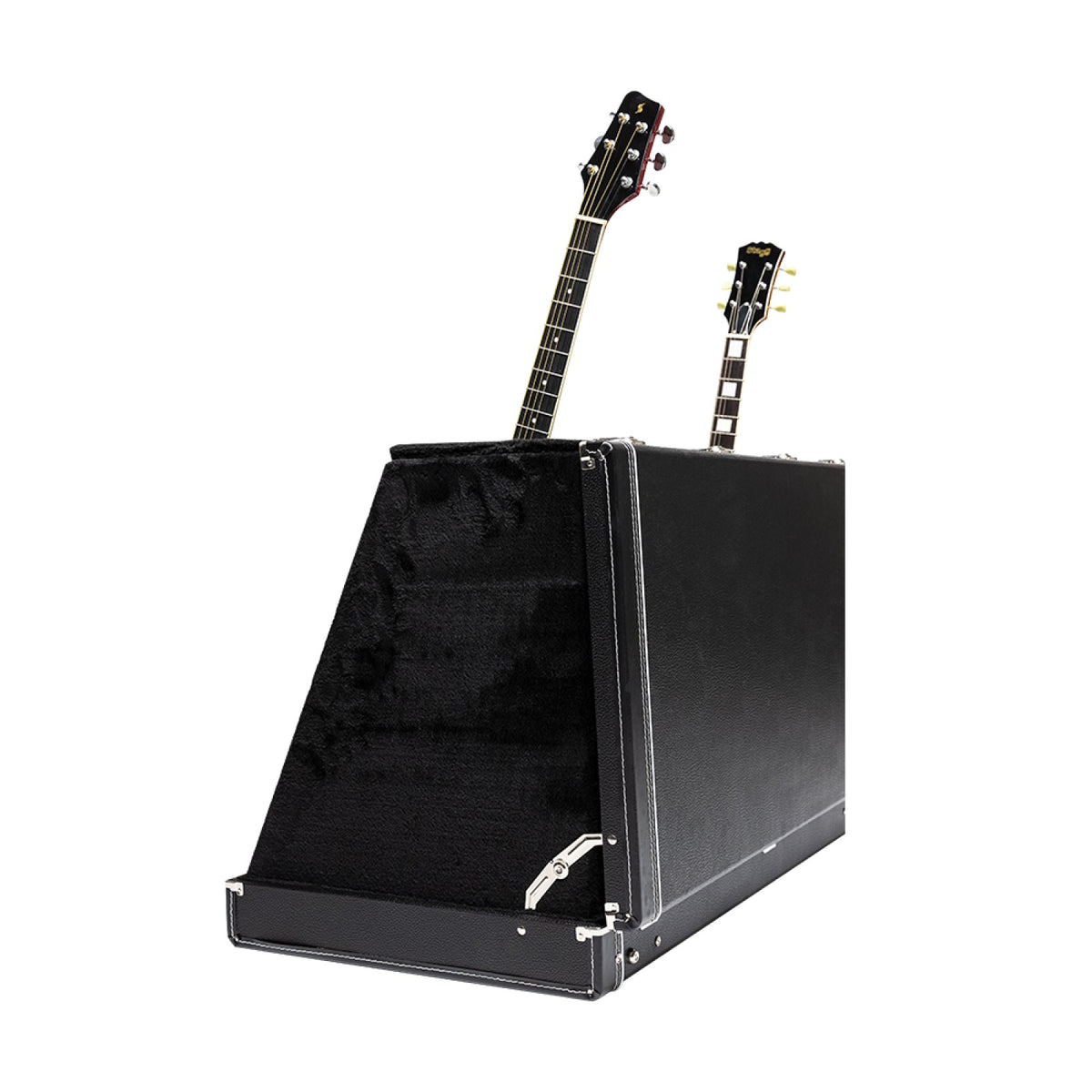 Stagg GDC-8 guitar stand case opened into its stand position with two electric guitars standing in it