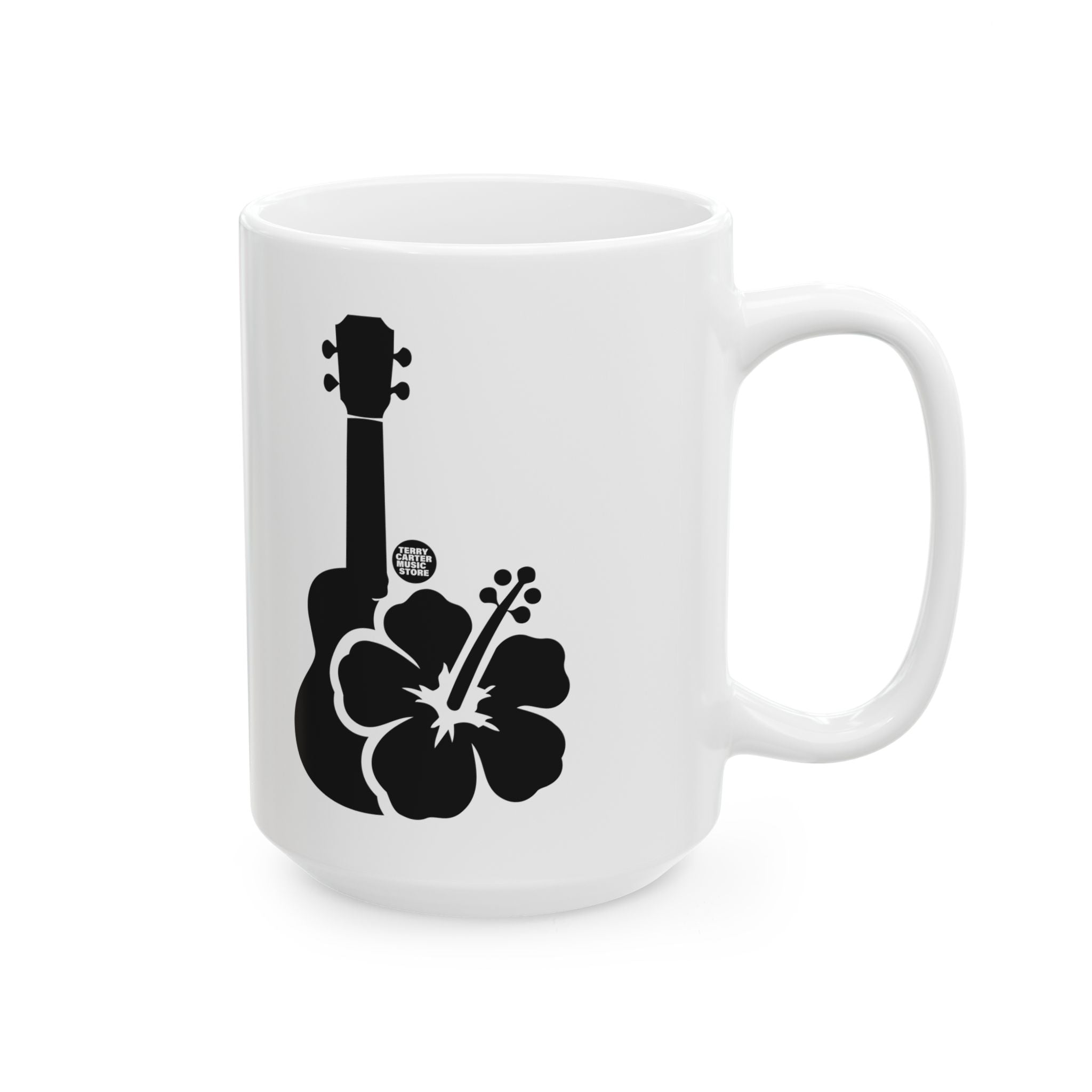 Ukulele Musician White Ceramic Mug with Hibiscus - 11oz & 15oz