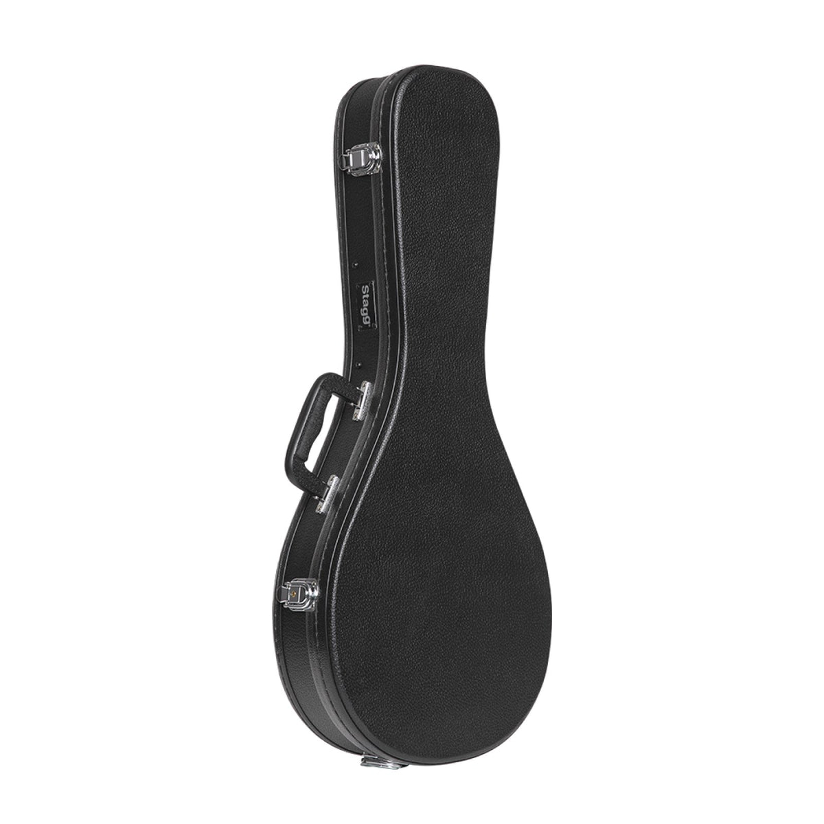 Stagg GCA-M black hardshell case for bluegrass mandolin, standing upright, front view