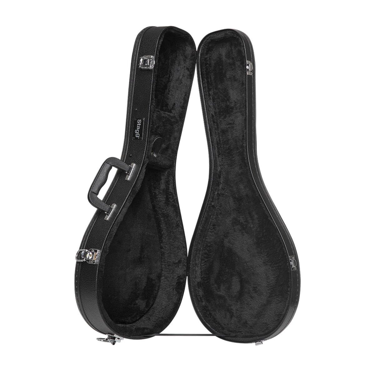 Stagg GCA-M mandolin case opened to show the plush-lined interior