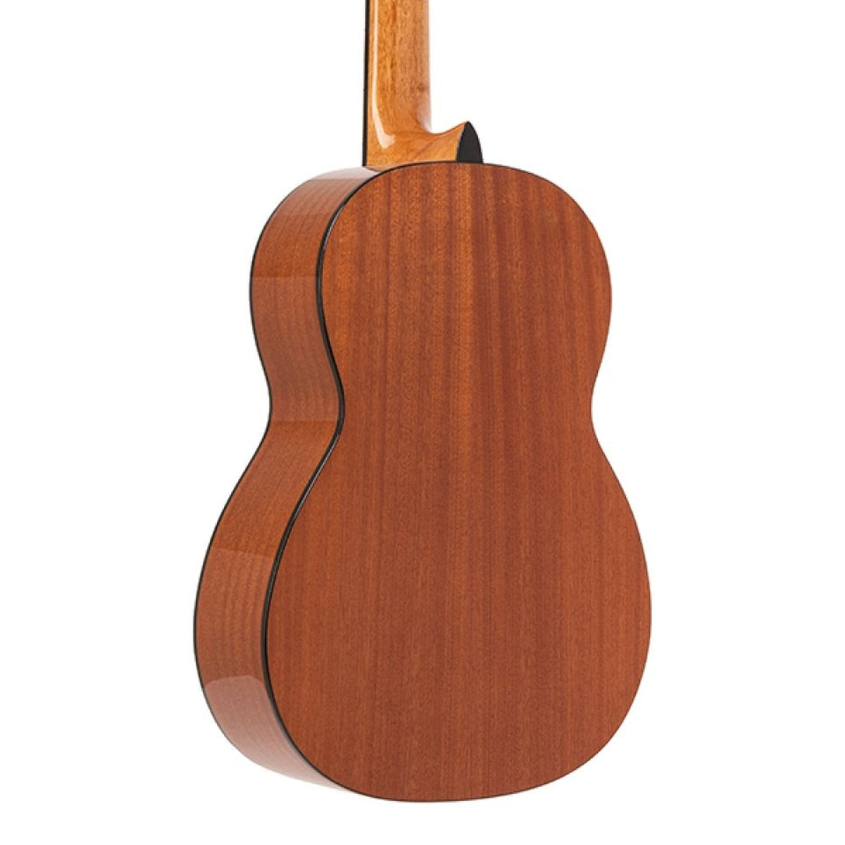 Body back of the Angel Lopez Alicante CM 4/4 Cedar Top Classical Guitar, with the base of the neck
