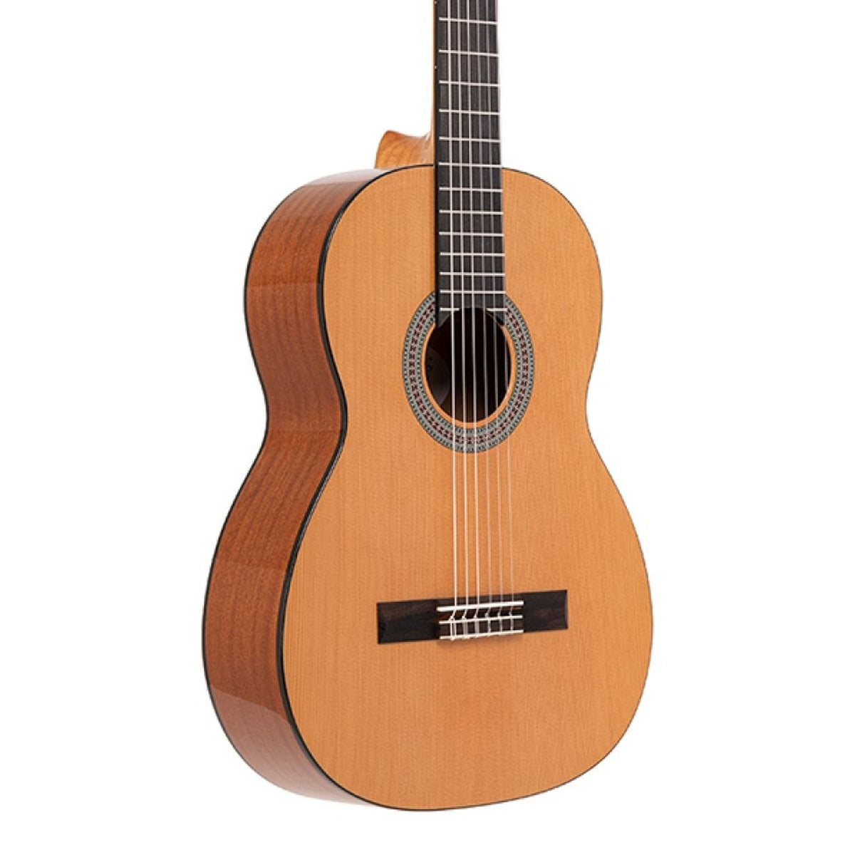 Body front of the Angel Lopez Alicante CM 4/4 Cedar Top Classical Guitar, with some of the fretboard