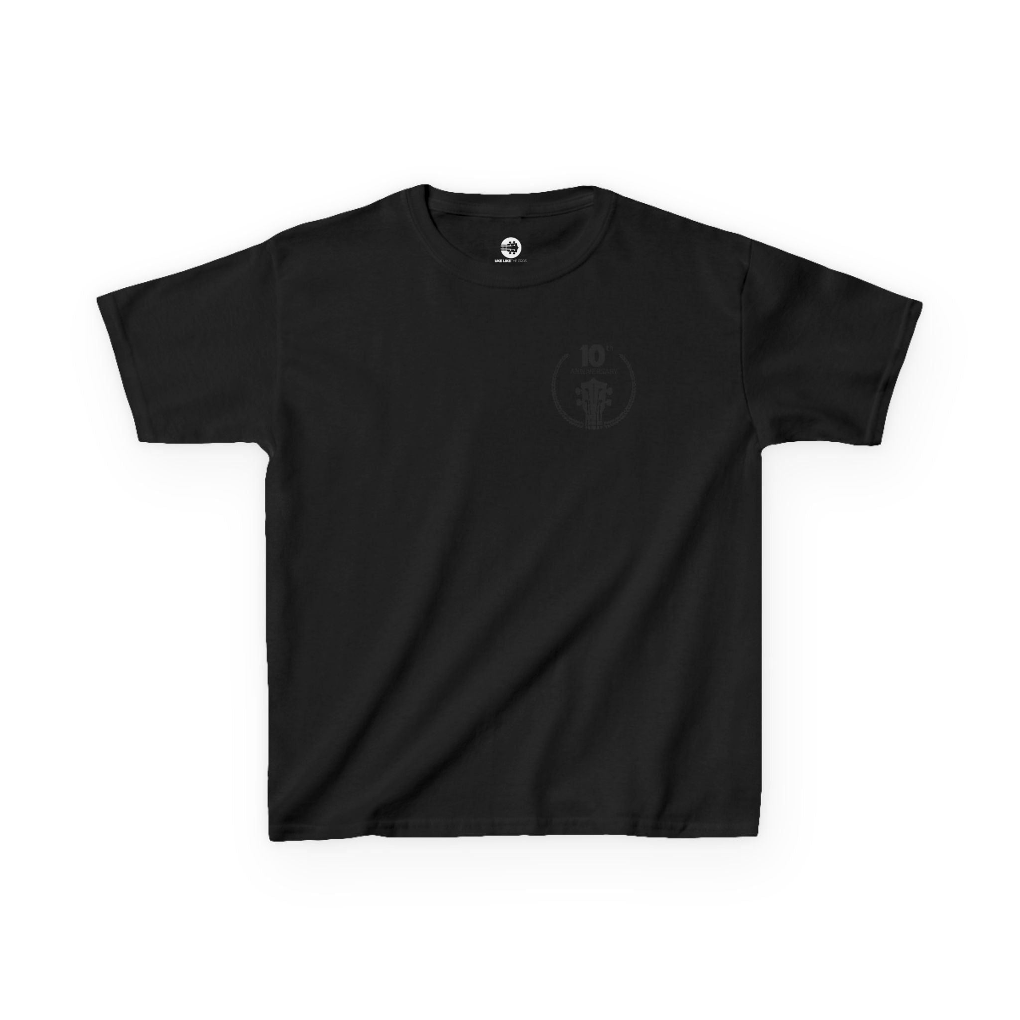 Uke Like The Pros 10th Anniversary Kids T‑Shirt — Black on Black