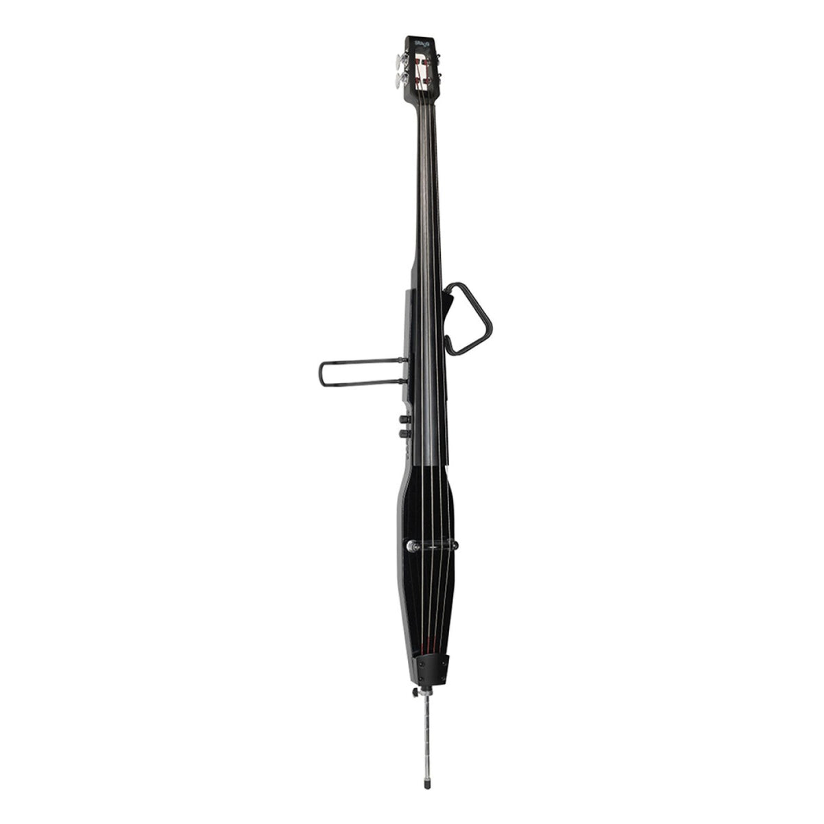 Stagg EDB-3/4 MBK 3/4 electric double bass in metallic black, front view with wire frame supports