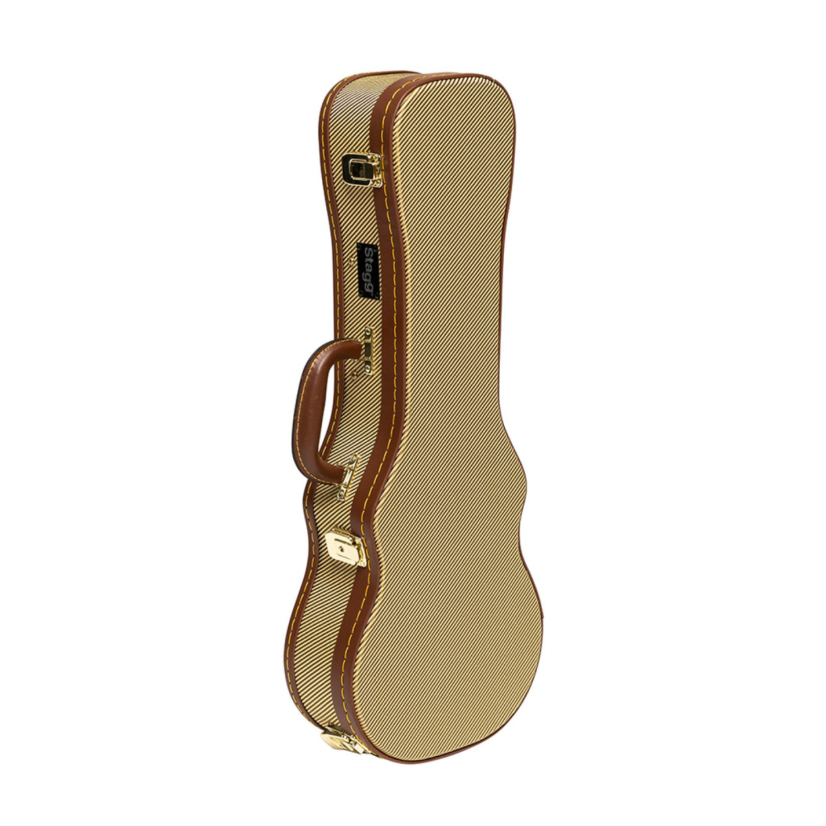 Stagg GCX-UKC GD gold tweed concert ukulele hardshell case, standing upright