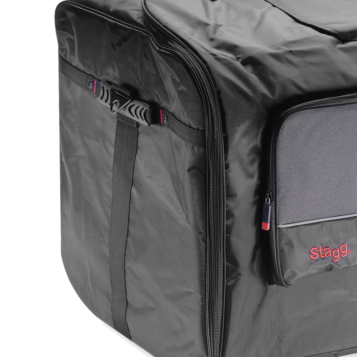 Stagg SPB-15 padded nylon bag for 15 inch PA speaker: close-up of the side carry handle and zipper
