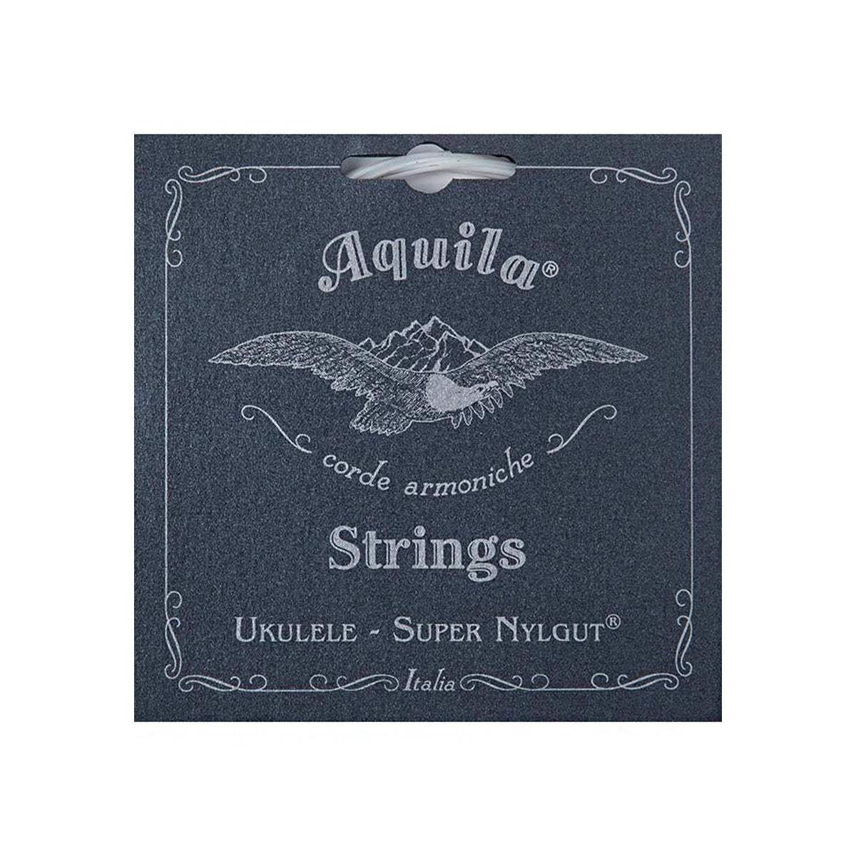 The front packaging displays the Aquila Super Nylgut branding for soprano ukulele strings.