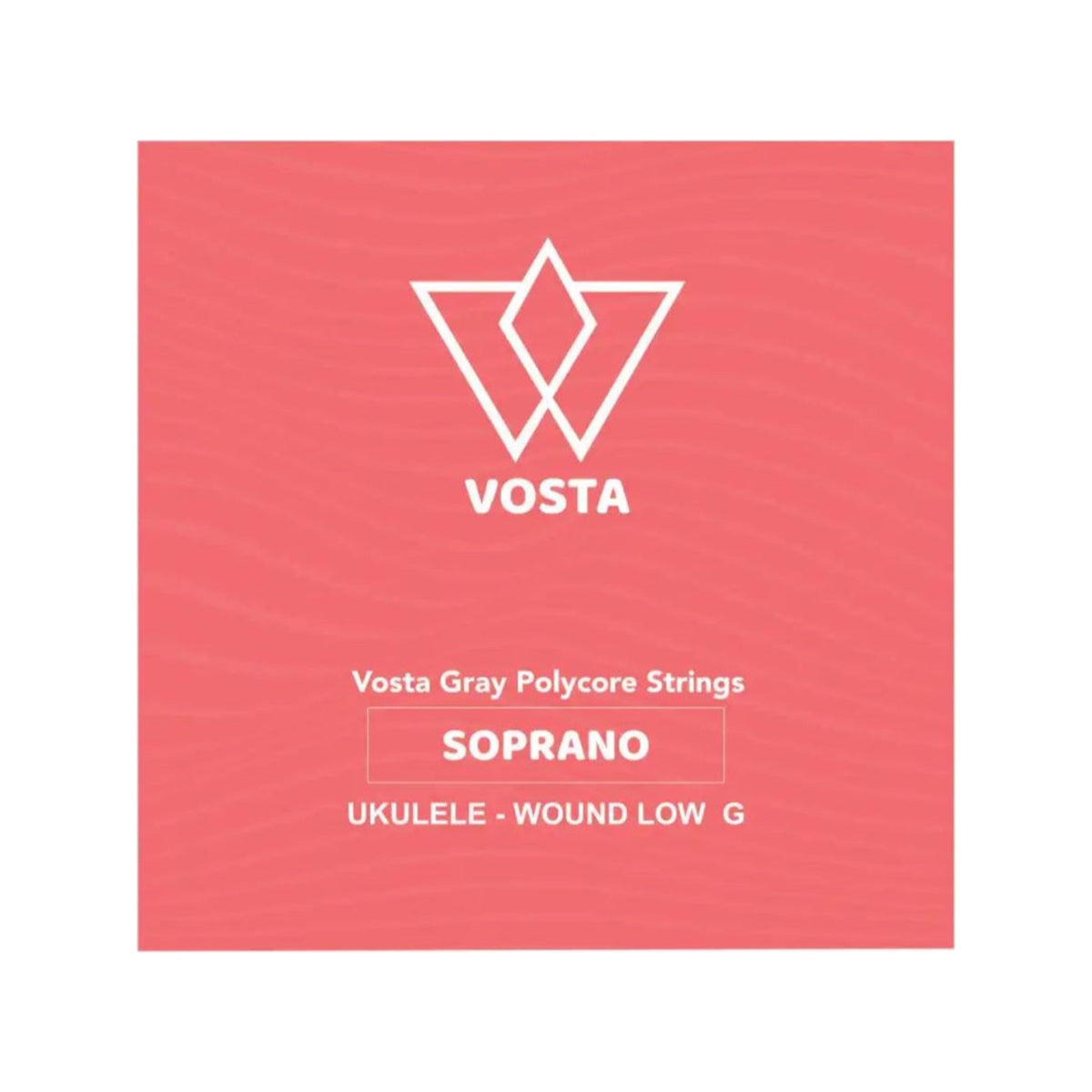Vosta Grey Polycore soprano ukulele string packet, wound low G, front of the green sleeve