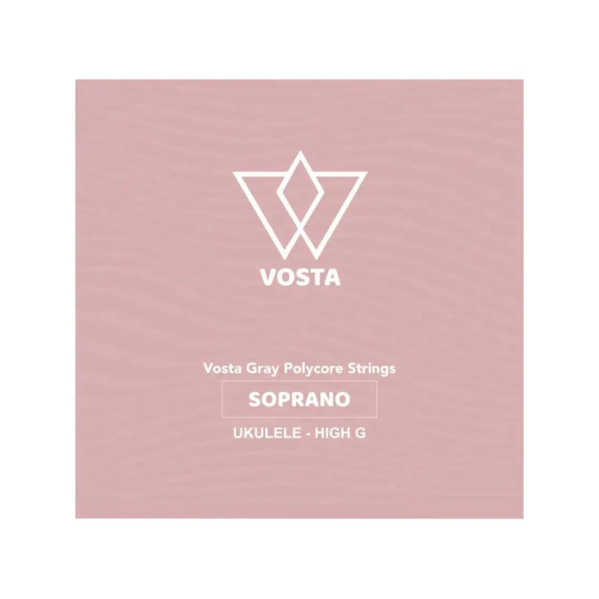 Vosta Grey Polycore soprano ukulele string packet, high G, front of the green sleeve