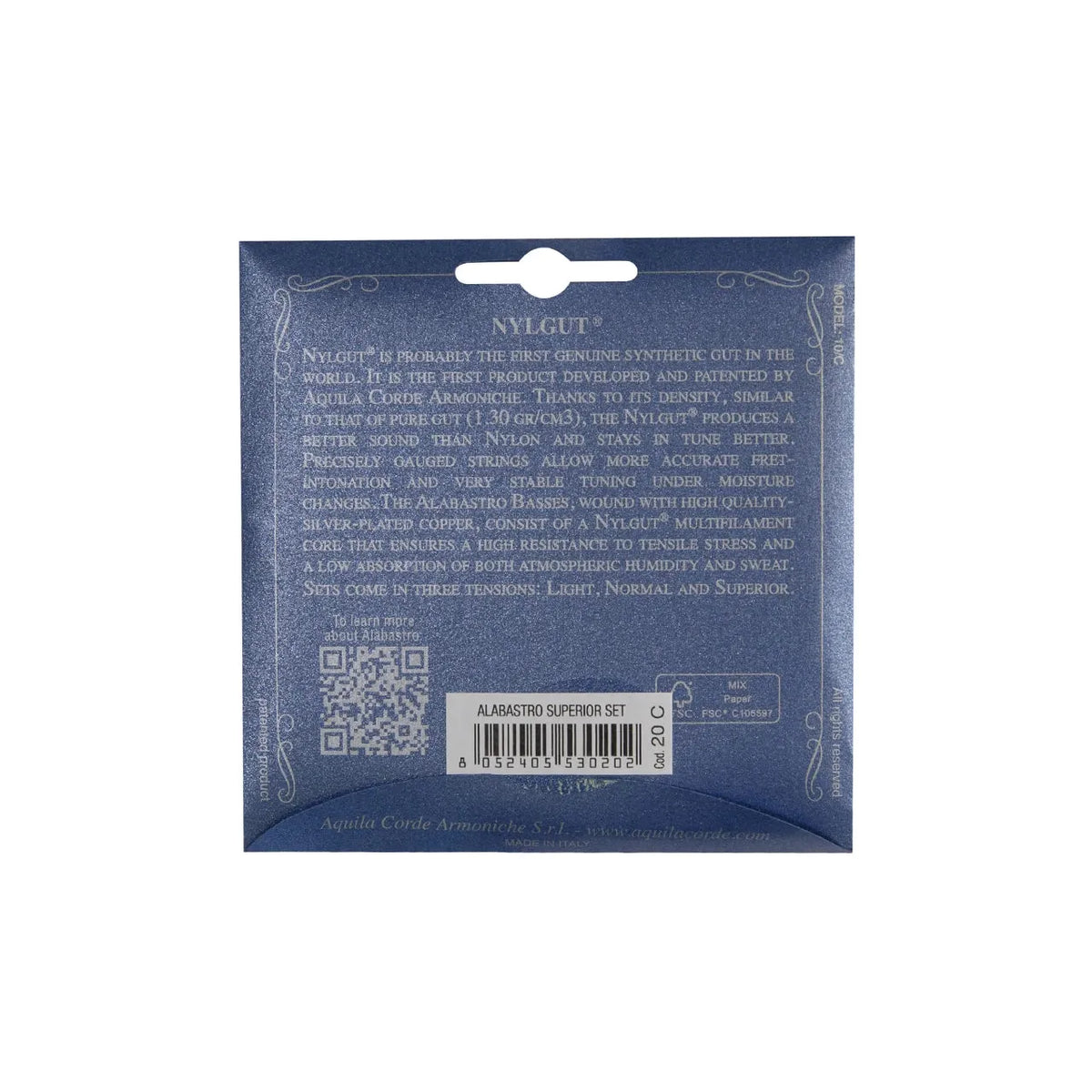 Aquila 20C Alabastro Nylgut classical guitar strings pack, back