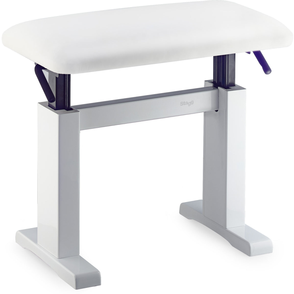 Stagg PBH 780 highgloss white hydraulic piano bench with white vinyl top, front view