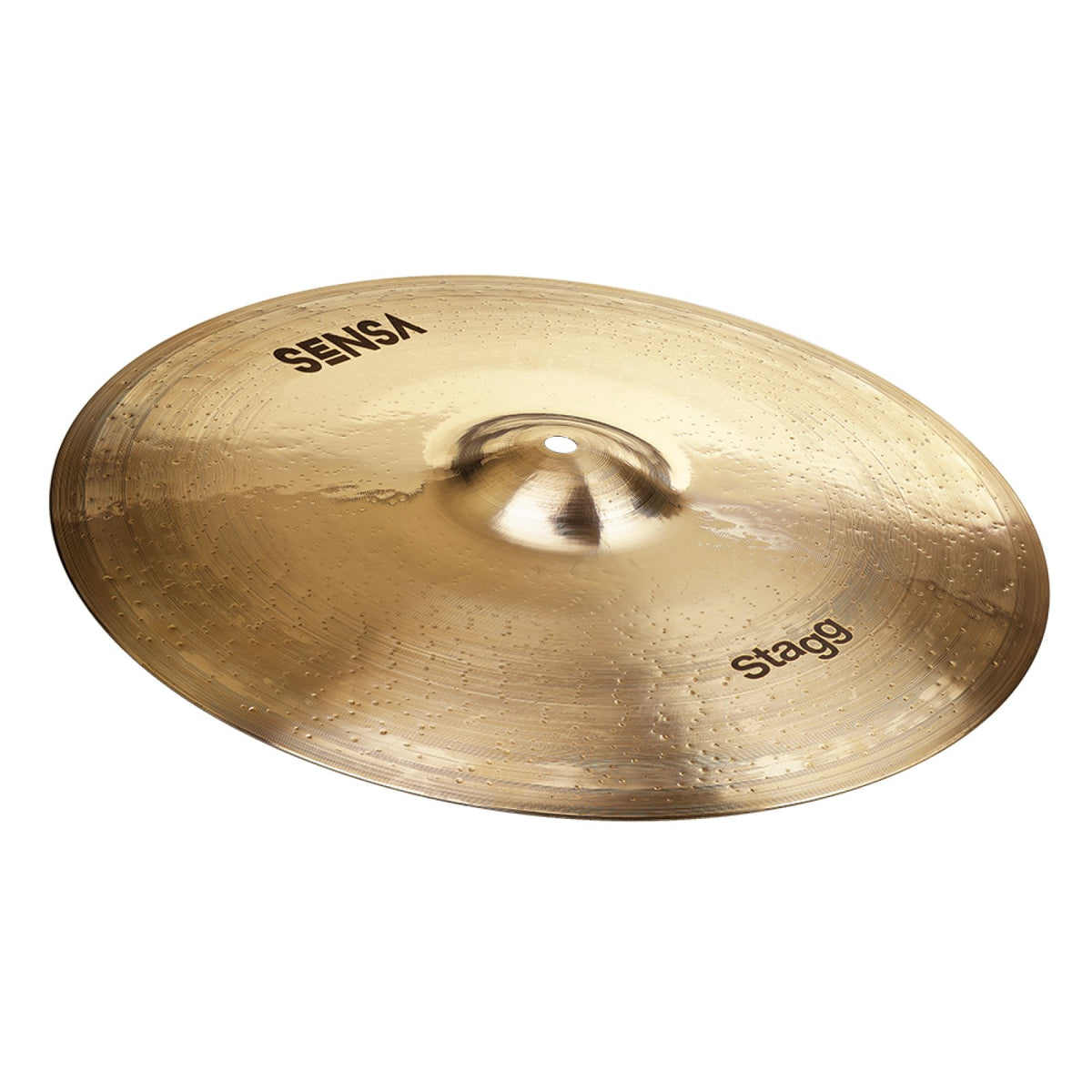 Stagg SEN-CM14B 14" SENSA brilliant medium crash cymbal, angled view showing the bell and Sensa logo
