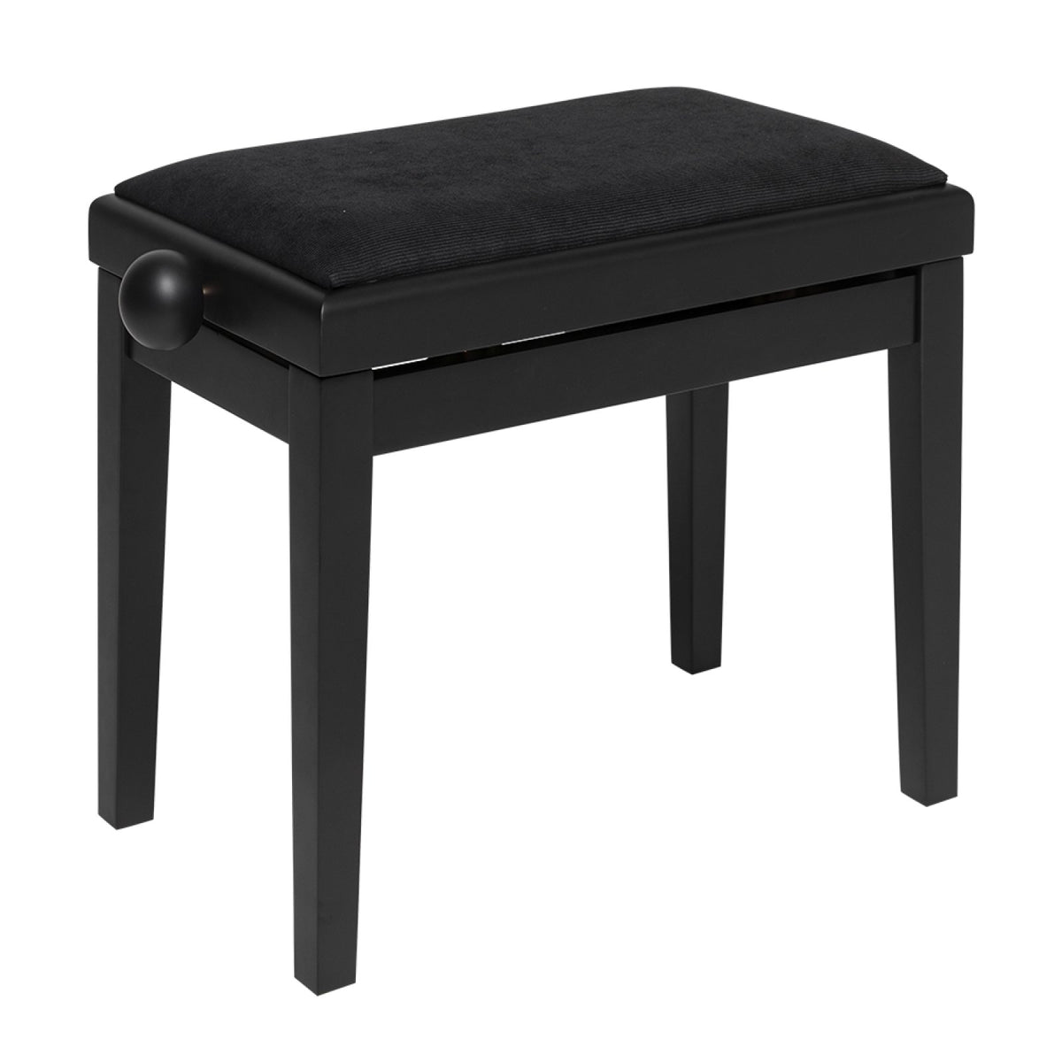 Stagg PB06 matt black adjustable piano bench with black velvet top, front three-quarter view