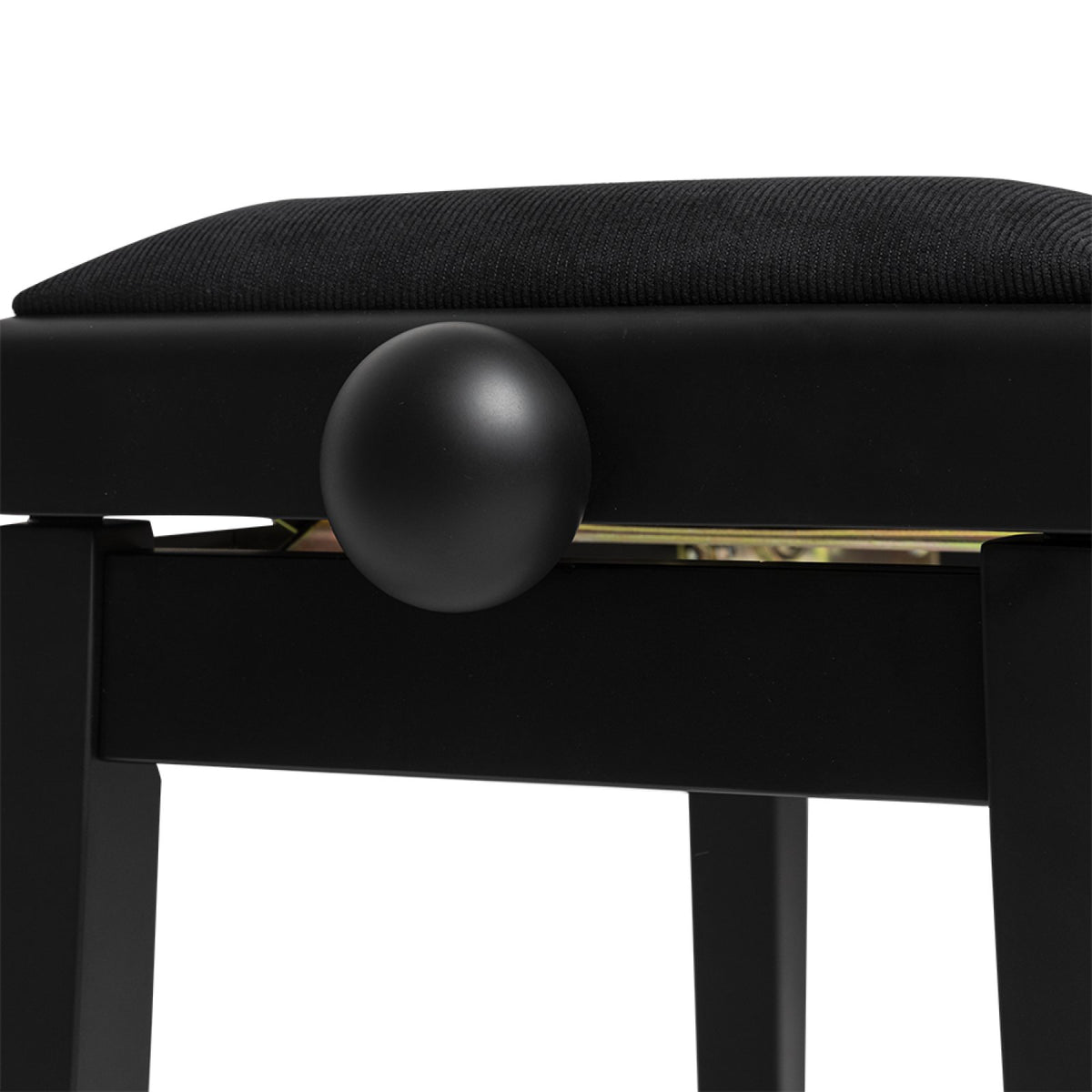 Close-up of the matt black height adjustment knob on the Stagg PB06 piano bench