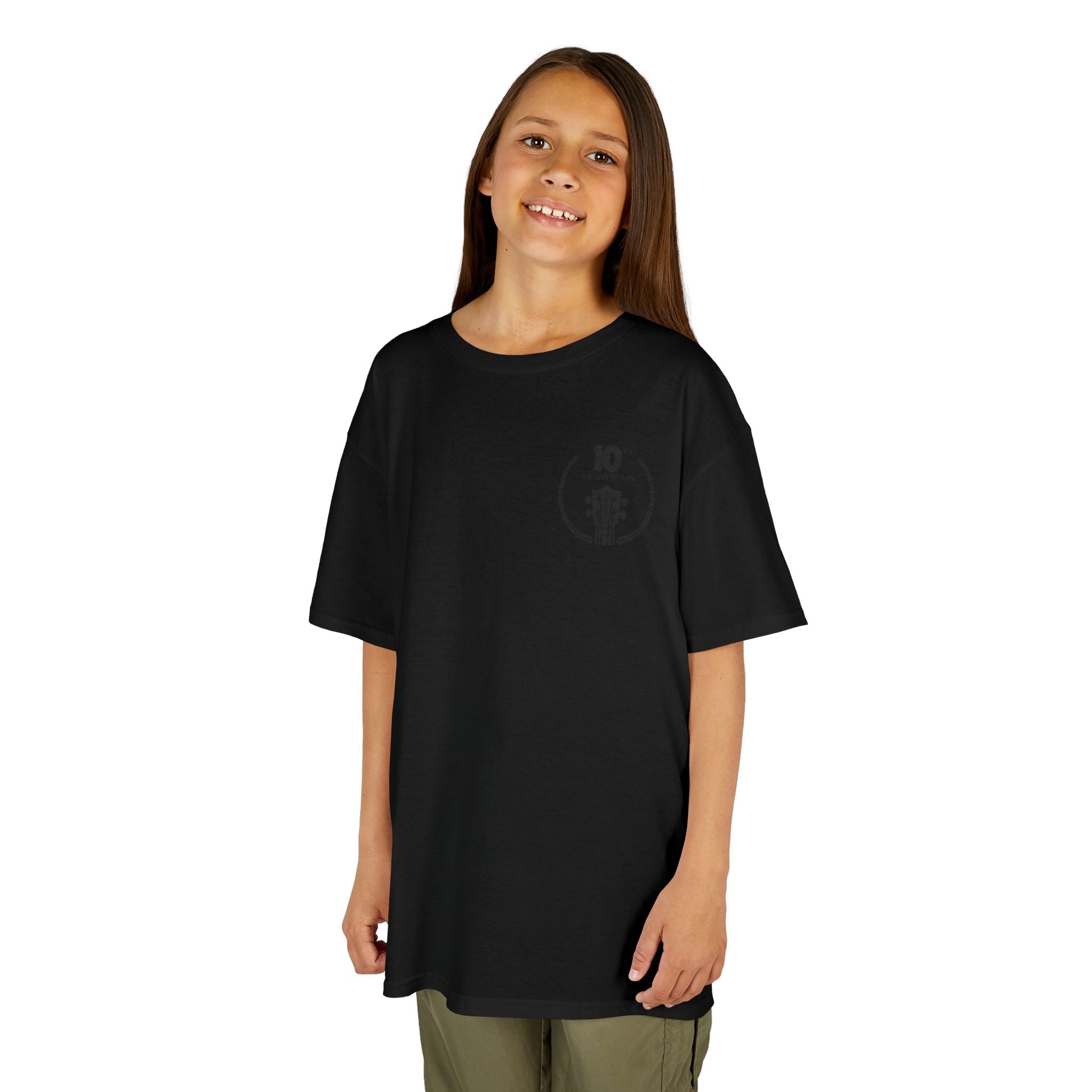 Uke Like The Pros 10th Anniversary Kids T‑Shirt — Black on Black
