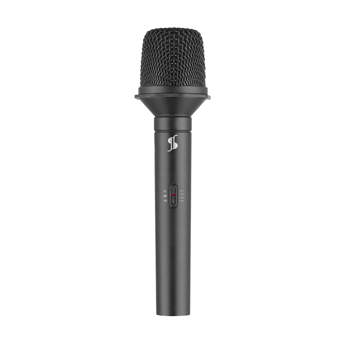Stagg SCM300 black cardioid condenser microphone with mesh grille, front view
