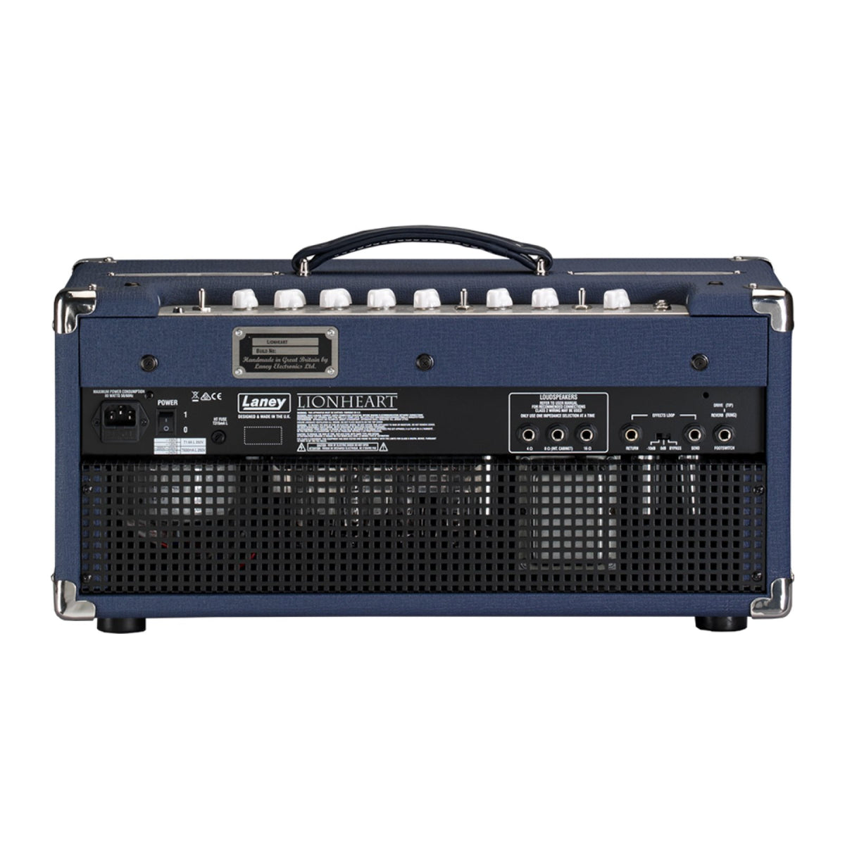 Laney Lionheart L20H 20W all-tube guitar amp head rear panel with speaker outputs, FX loop and power inlet