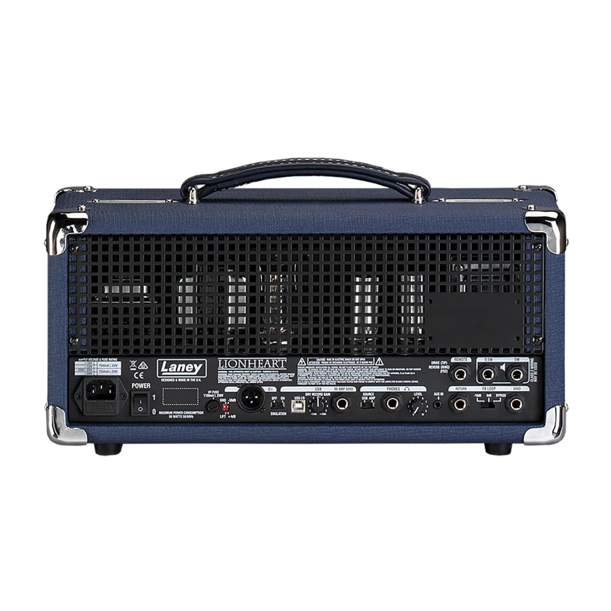 Laney Lionheart L5-STUDIO 5W all-tube guitar amp head rear view showing ventilated back panel and handle