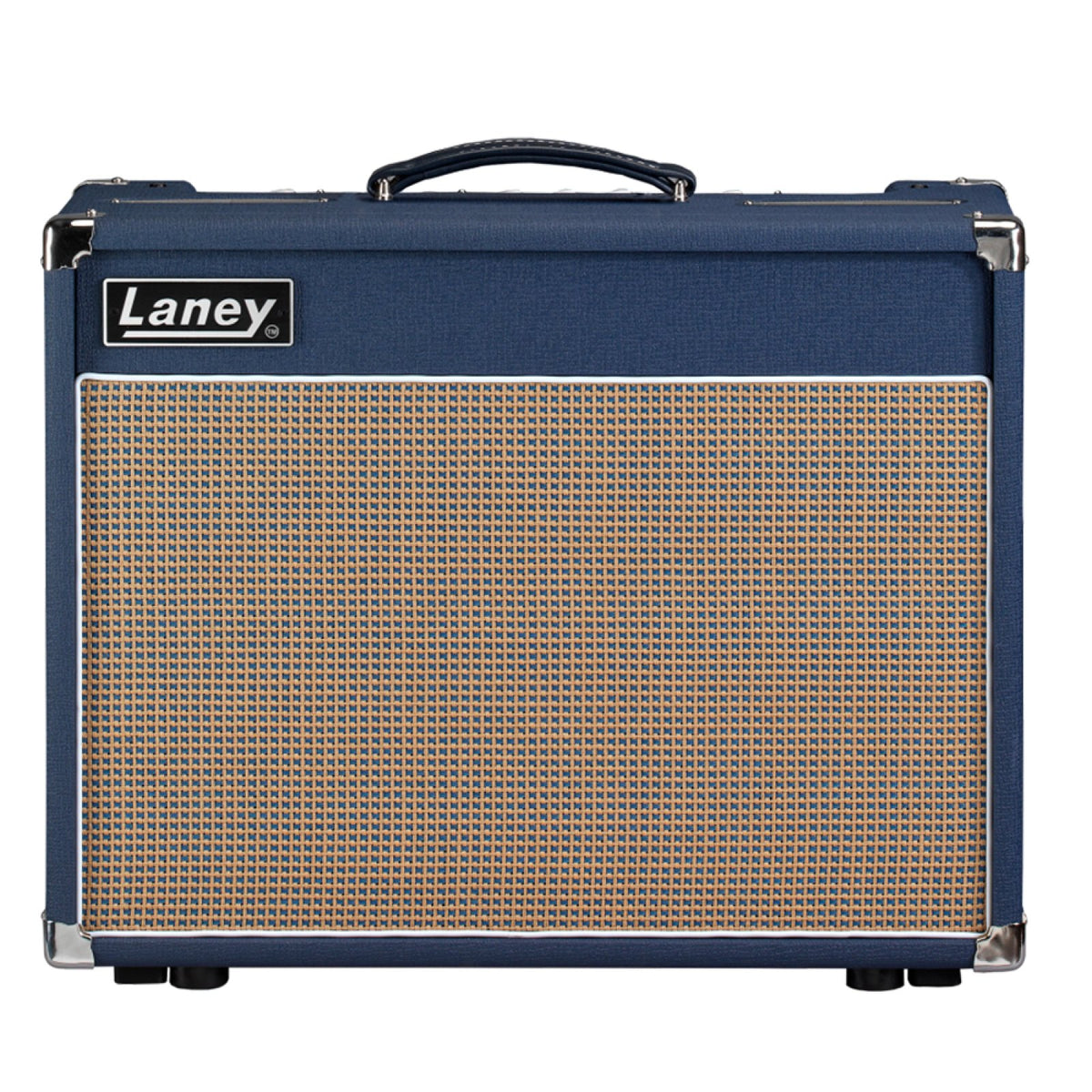 Laney Lionheart L5T-112 front view of the blue tolex combo amp with beige grille cloth and top carry handle