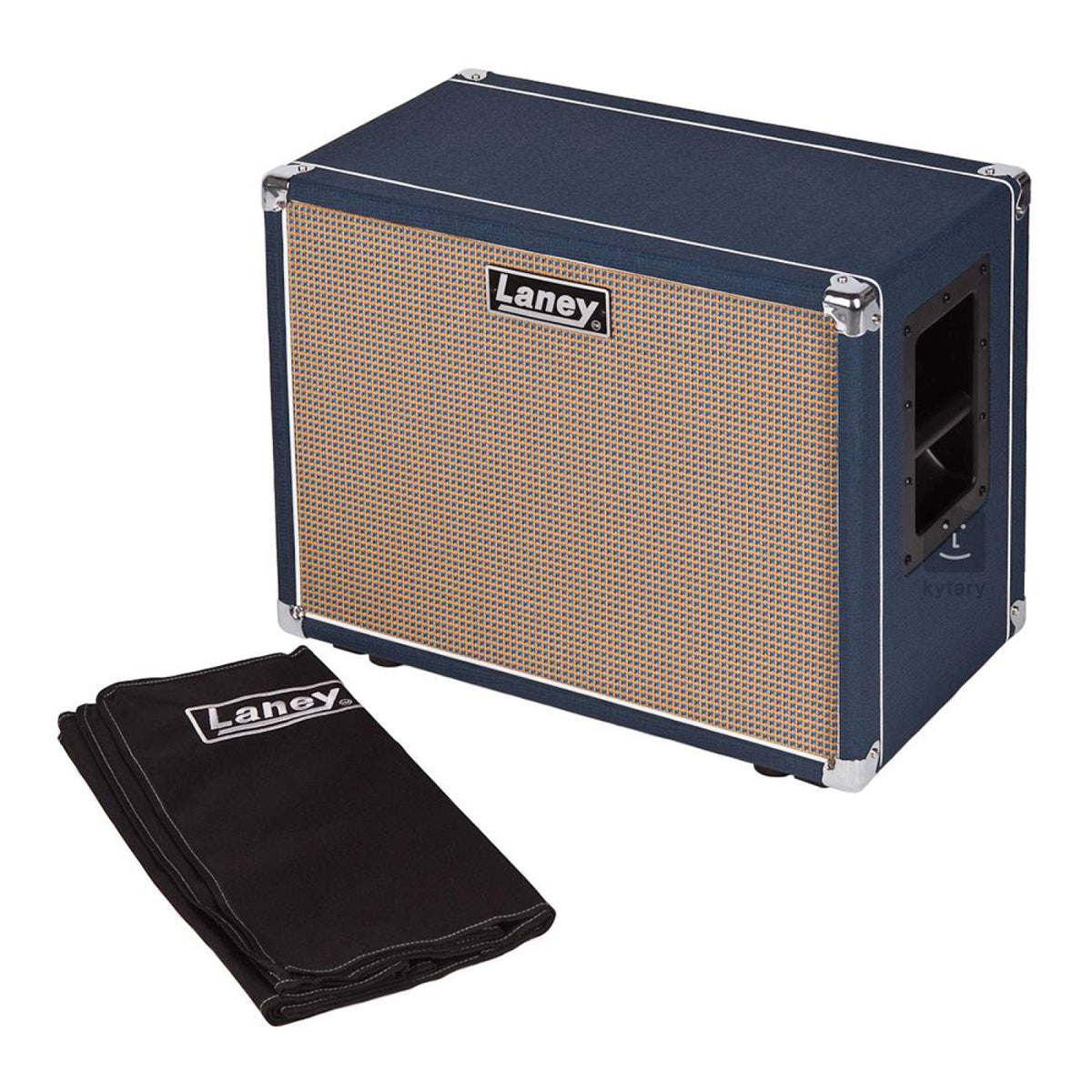 Laney Lionheart LT112 1x12 guitar cabinet shown with its black protective cover