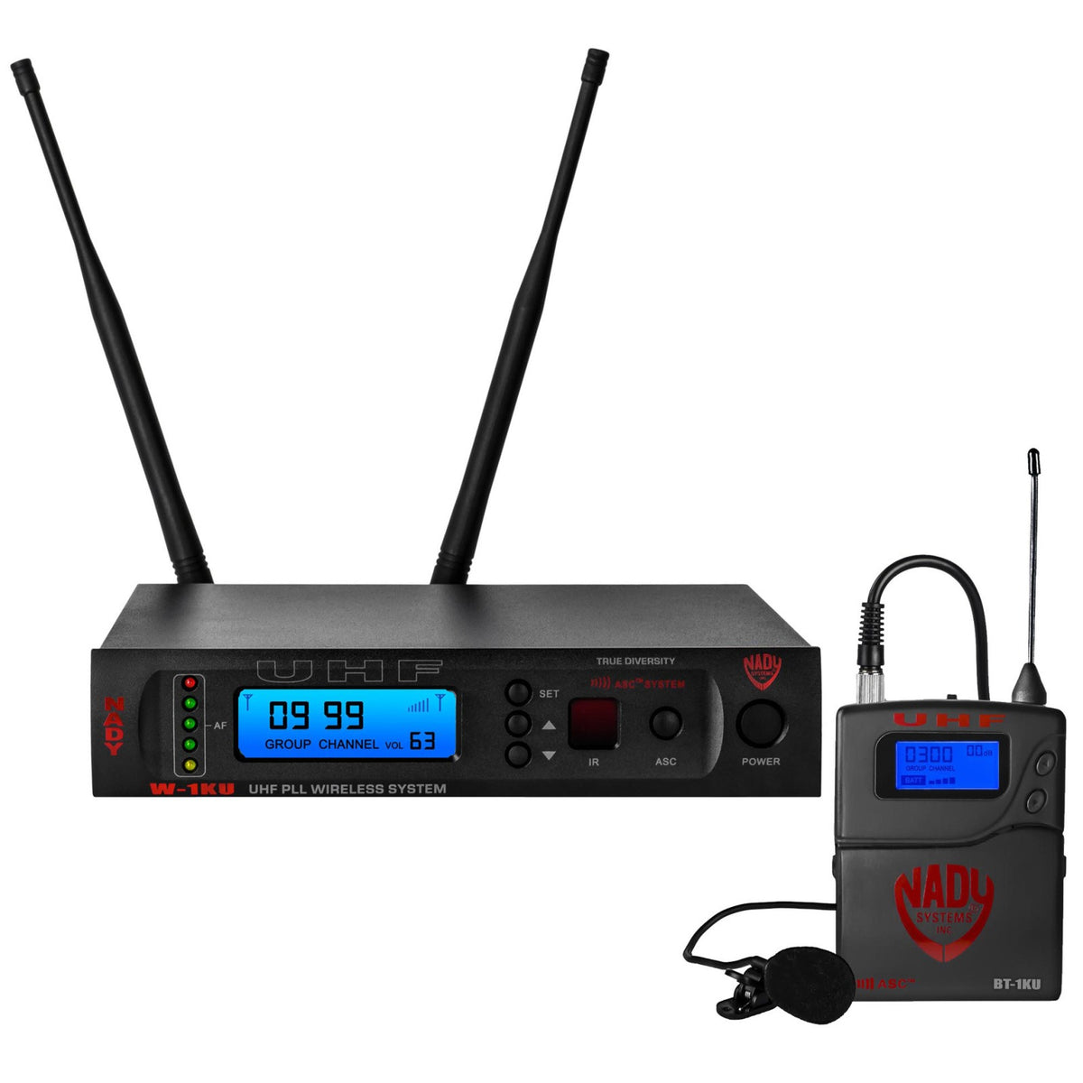 Nady W-1KU LT UHF wireless system with rackmount receiver, BT-1KU bodypack transmitter and lavalier microphone