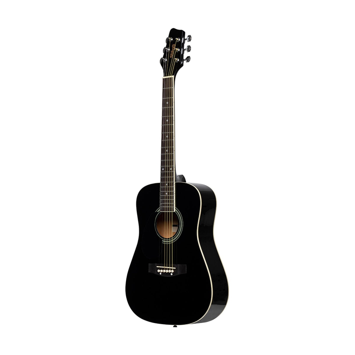 Stagg SA20D 3/4 LH-BK black 3/4-size left-handed dreadnought acoustic guitar, full front view