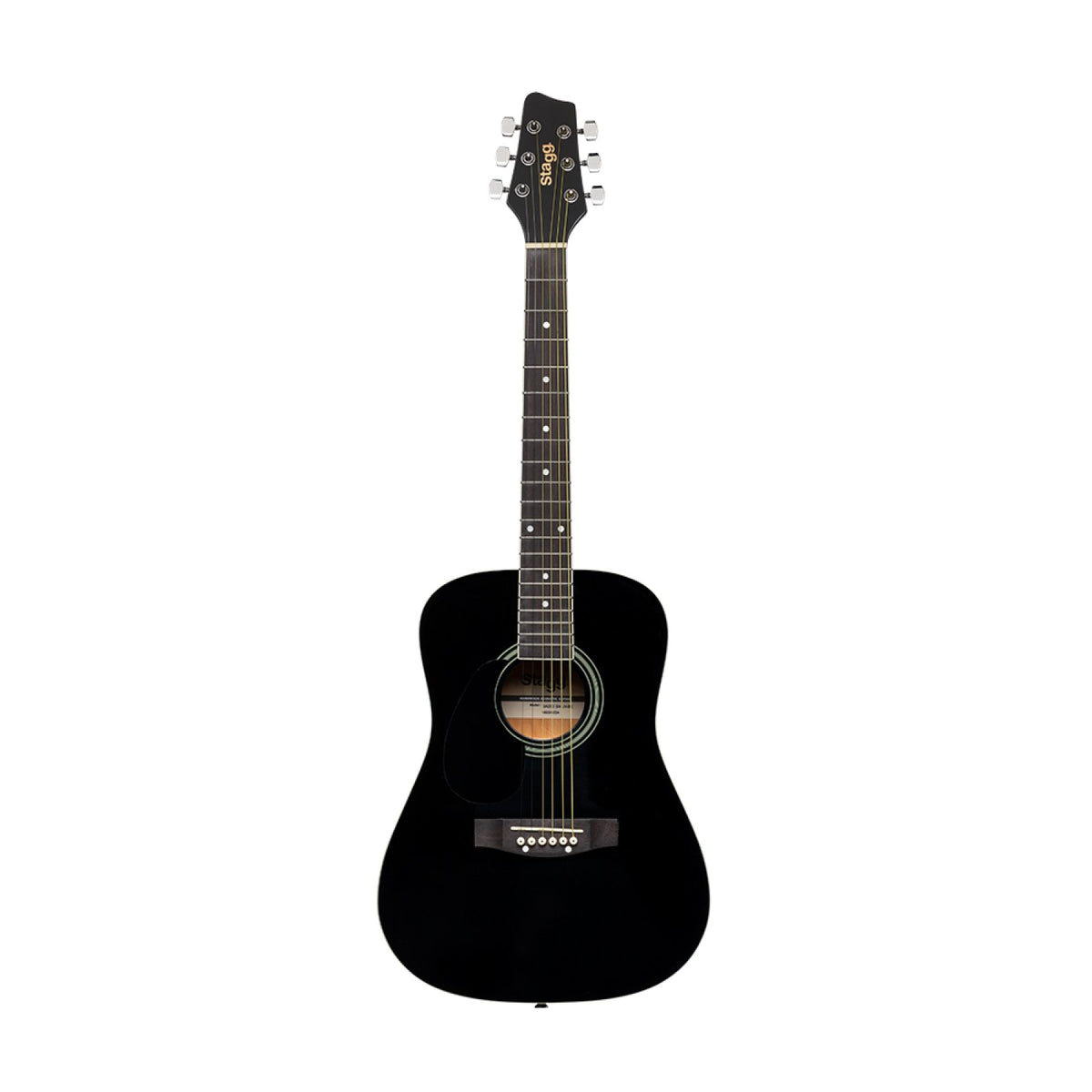 Stagg SA20D 3/4 LH-BK black left-handed 3/4-size dreadnought guitar, front view with strings
