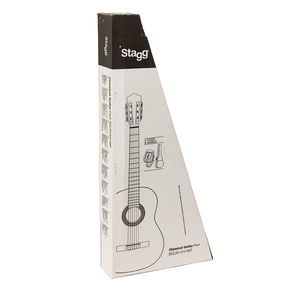 Stagg colour box packaging with classical guitar illustration for the SCL50 pack