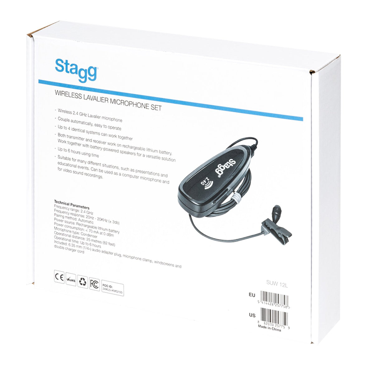 Retail box of the Stagg SUW 12L wireless lavalier microphone set