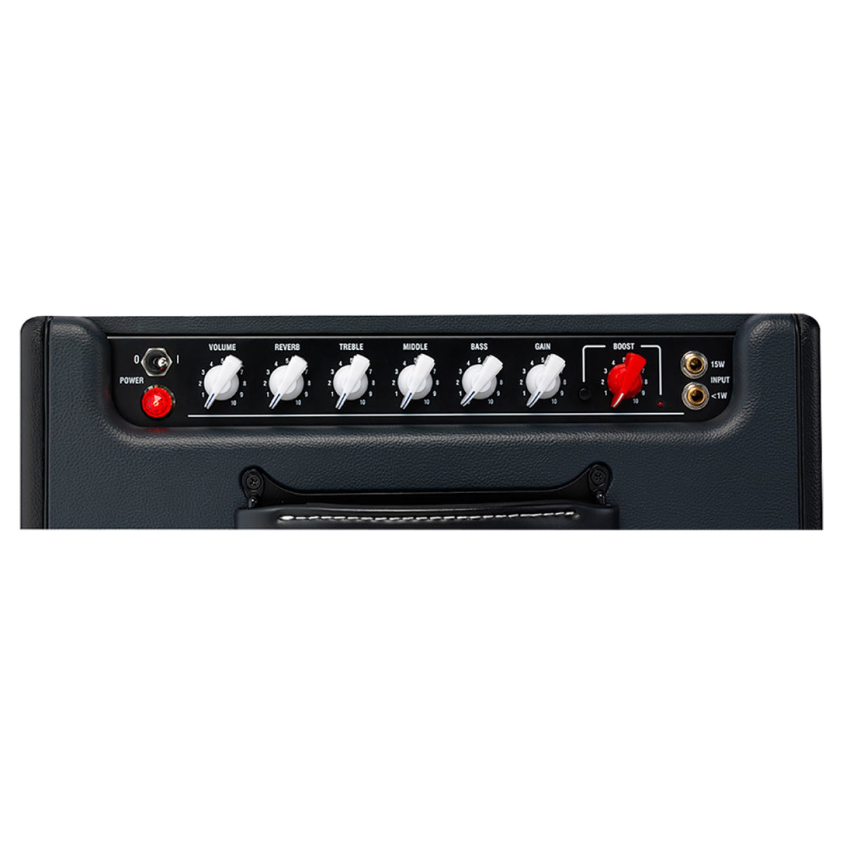 Laney Cub-Super12 15W all-tube guitar combo amp top control panel with volume, reverb, EQ, boost and gain knobs