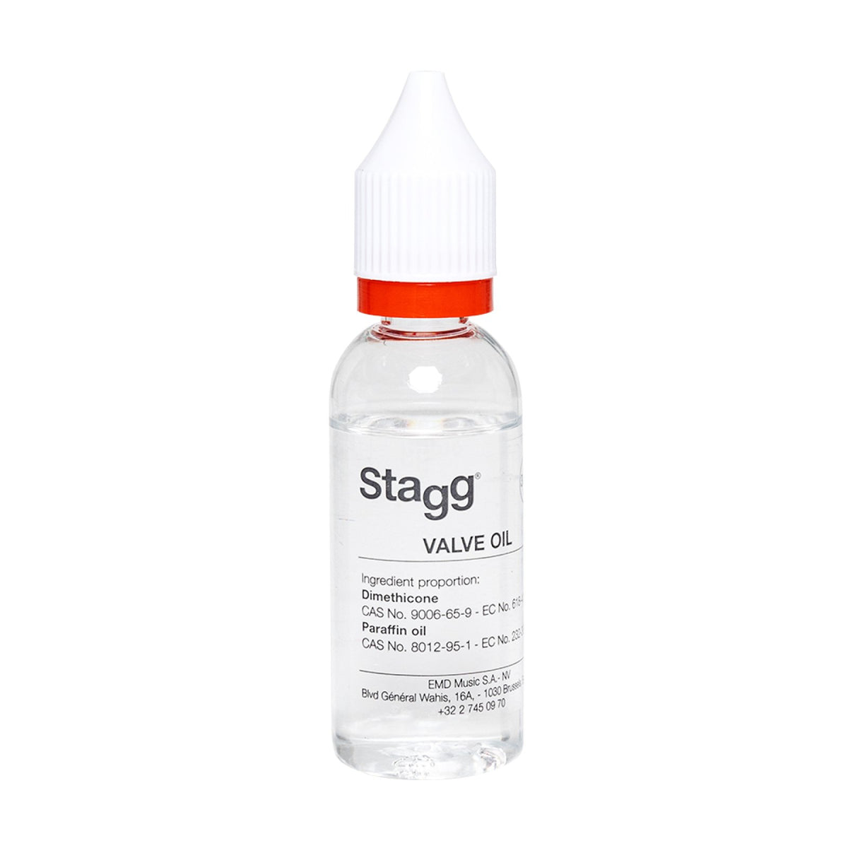 Stagg Valve Oil 30 ml clear dropper bottle with white cap and red ring