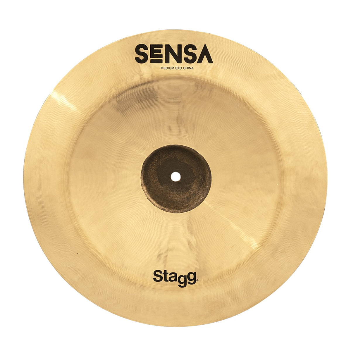 Stagg 14" Sensa Exo China Cymbal, top view with the Sensa Medium Exo China logo and polished bronze surface