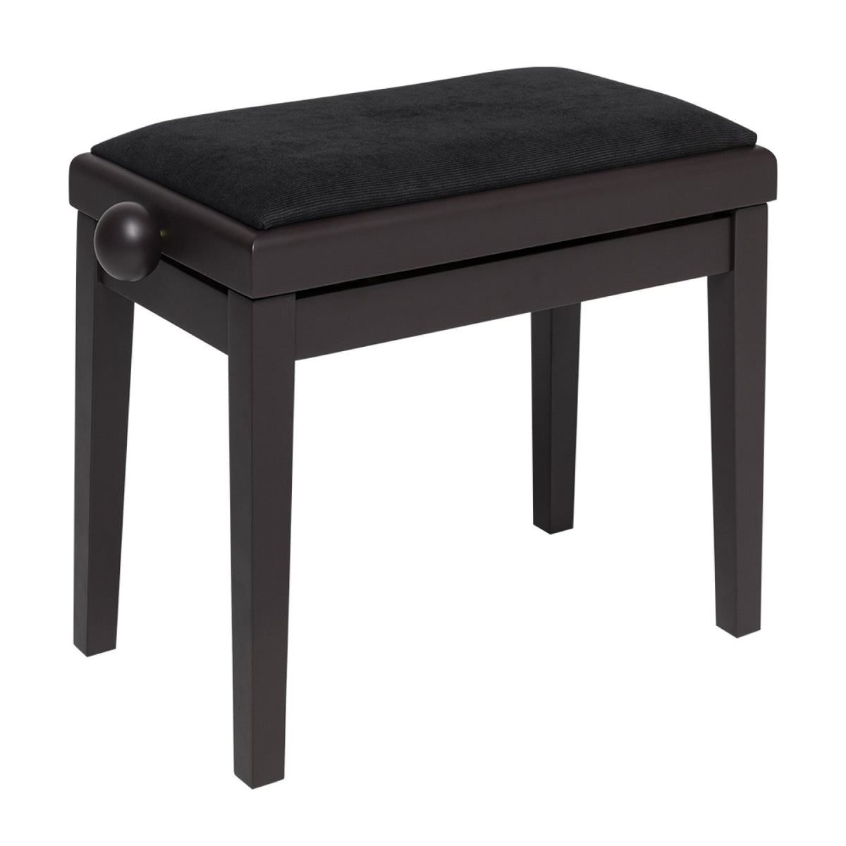 Stagg PB06 matt rosewood adjustable piano bench with black velvet top, front three-quarter view