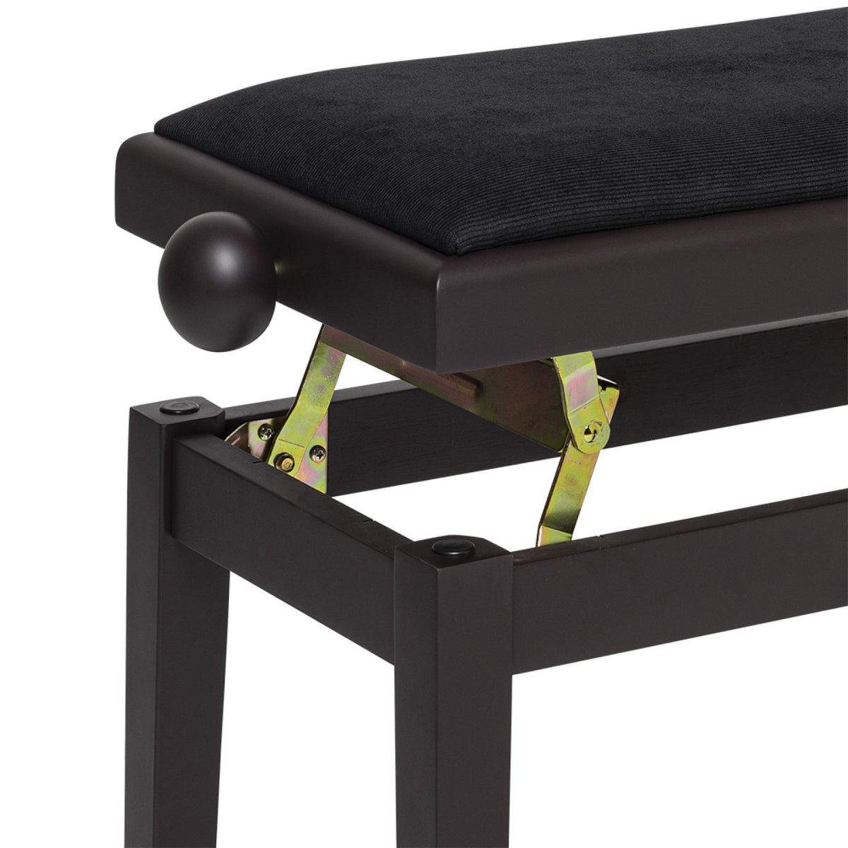 Stagg PB06 matt rosewood piano bench with the seat raised showing the height adjustment mechanism