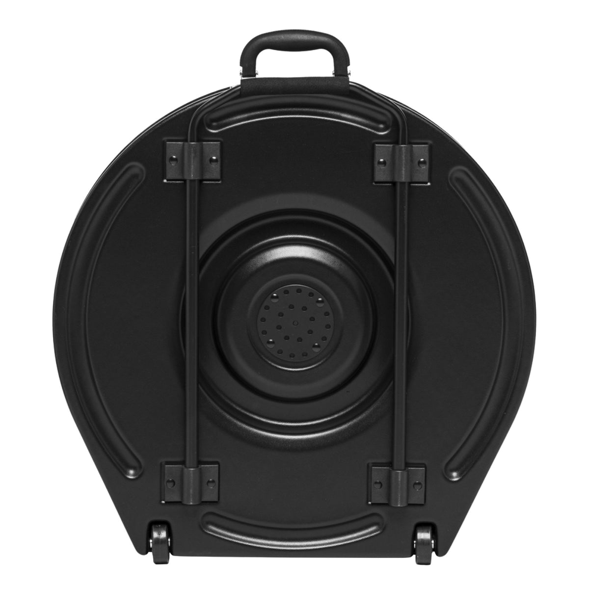 Stagg STBB-22CY/T 22 inch cymbal hard case: back of the case showing the telescopic handle housing and wheels