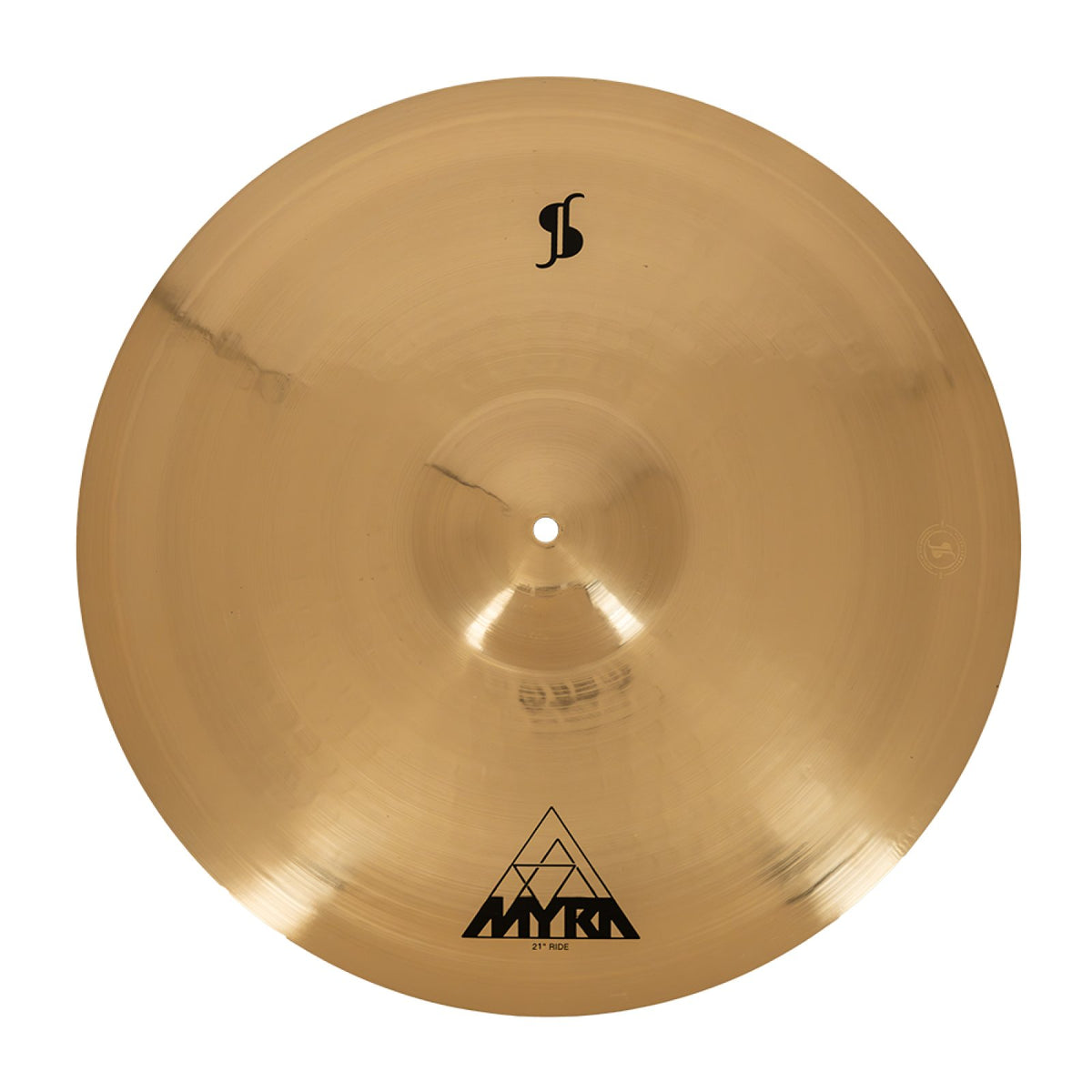 Stagg MYR-RR21B 21-inch Myra Ride cymbal, top-down view with the Stagg S logo and Myra logo