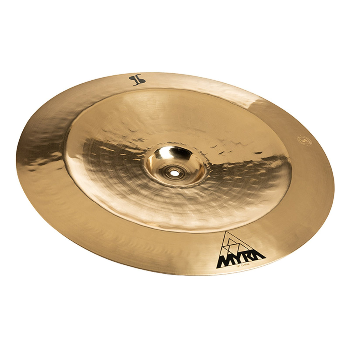 Stagg 18" Myra China Cymbal, angled view with the upturned edge and Myra logo