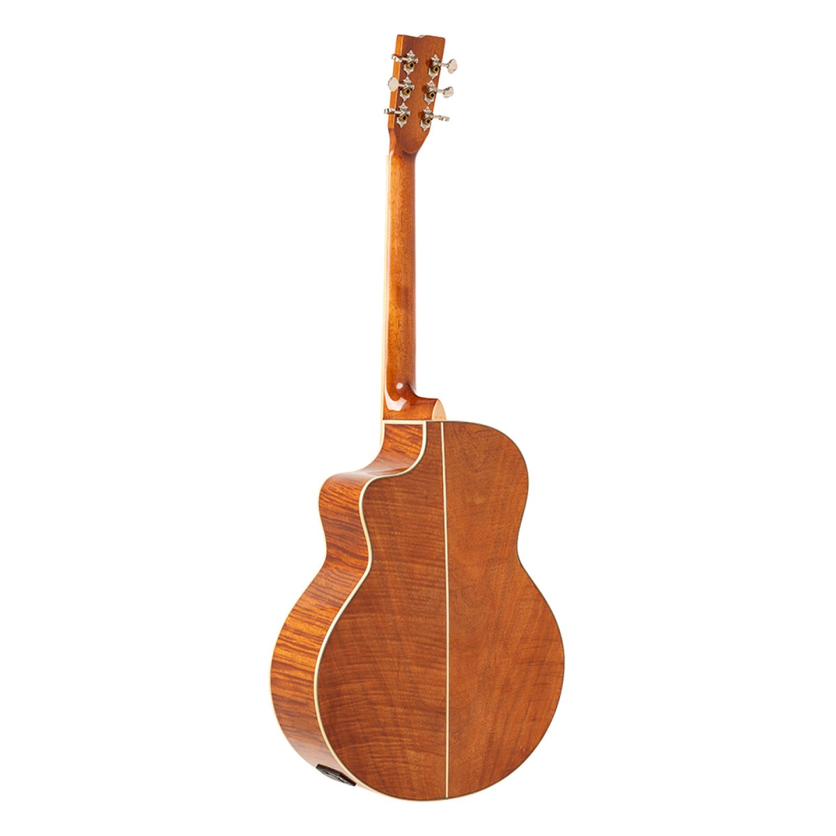 Back of the Stagg SA45 OCE-FM cutaway guitar showing the flamed mahogany back and neck