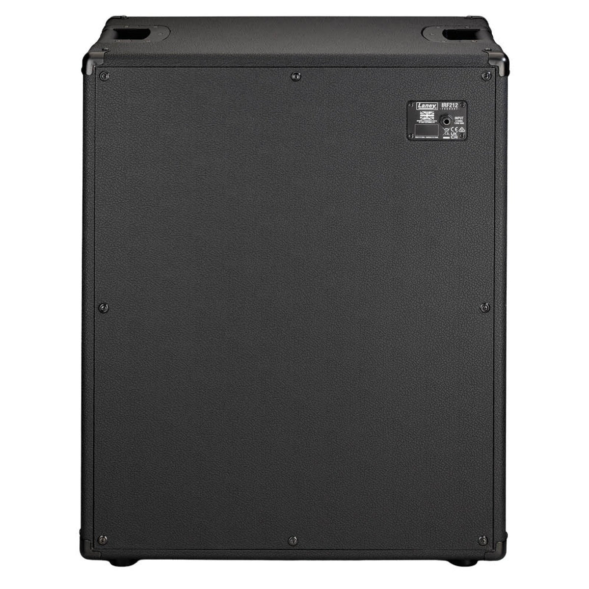 Laney IRF212 2x12 guitar cabinet rear view showing the closed black back panel and rating label