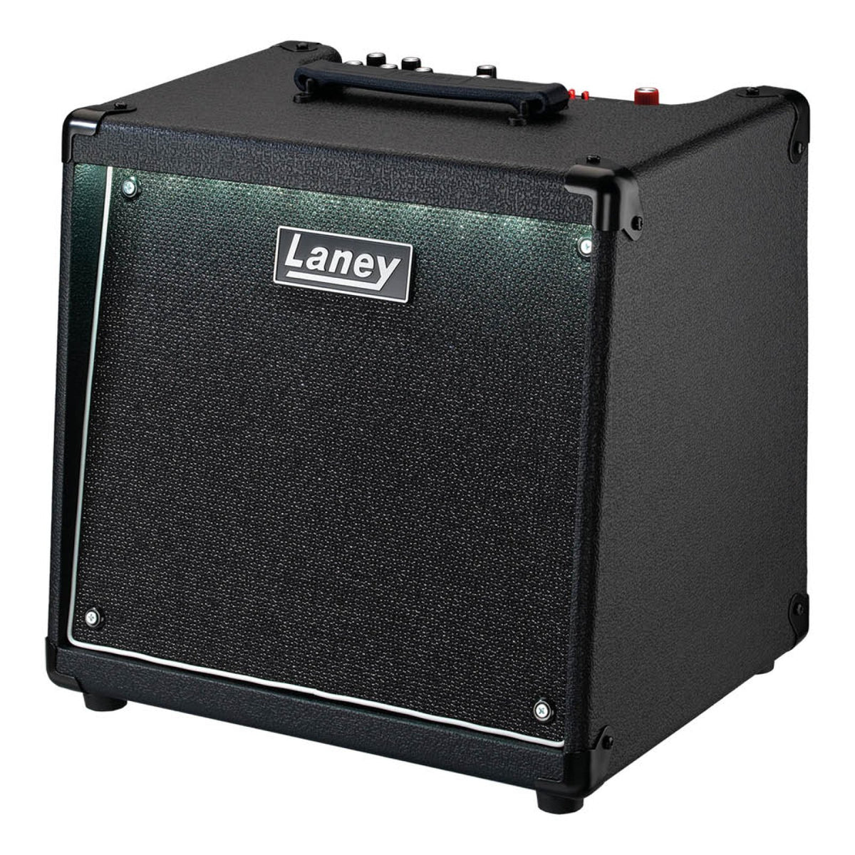 Three-quarter front view of the Laney AH60 AudioHub combo amp showing the cabinet side and top controls