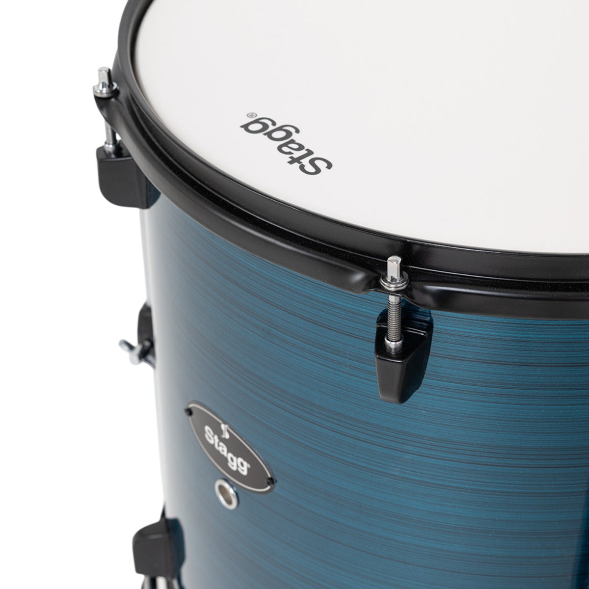 Stagg ATOM-420-CB Cobalt drum set, floor tom close view showing the Stagg logo head