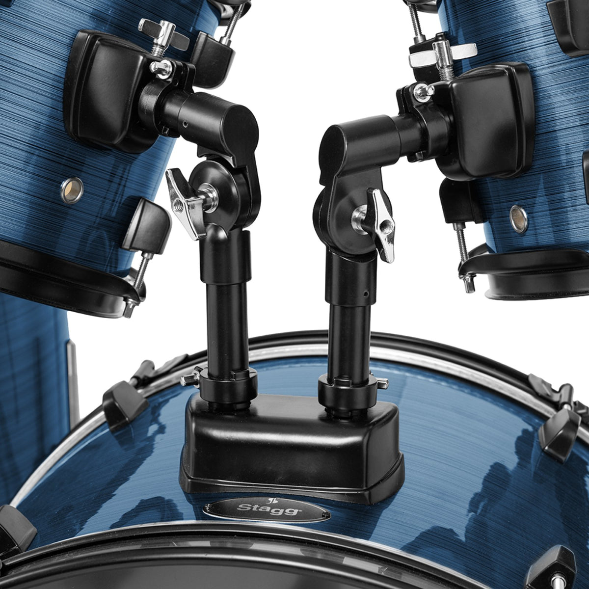 Stagg ATOM-522-CB Cobalt drum set, tom holders mounted on the bass drum