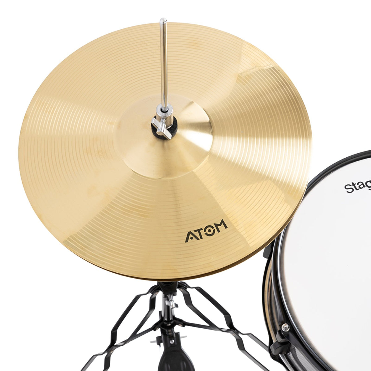 Stagg ATOM-522-CB Cobalt drum set, 14" hi-hat cymbal with ATOM logo on its stand