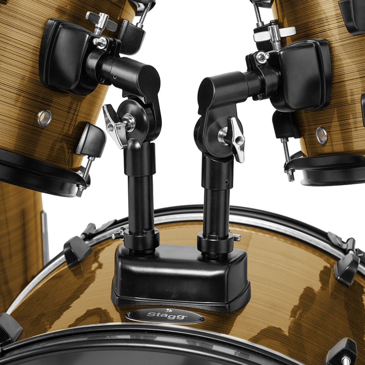 Stagg ATOM-522-BZ Bronze drum set, tom holders mounted on the bass drum
