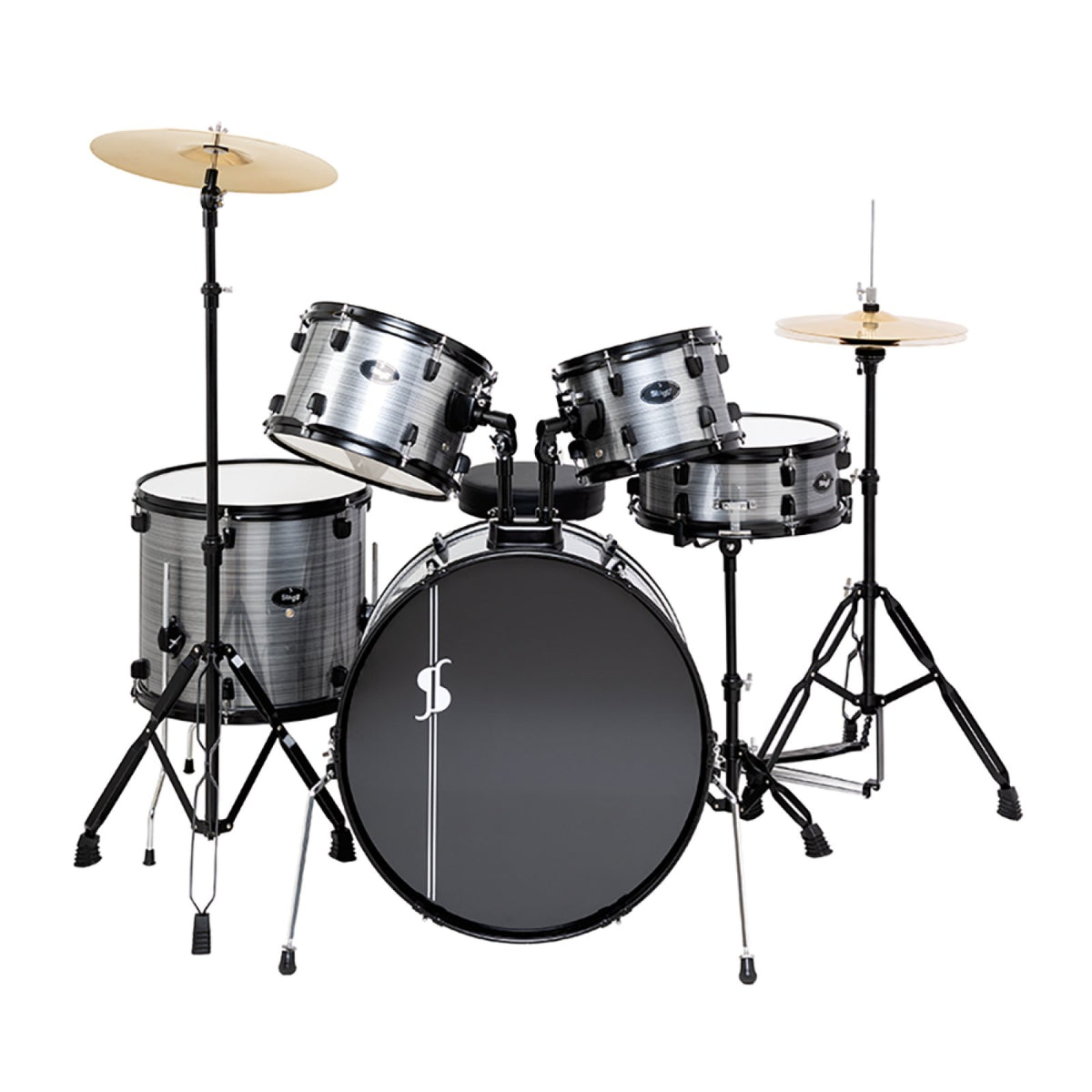 Stagg ATOM-522-SL Slate drum set, complete 5-piece drum set with crash and hi-hat cymbals