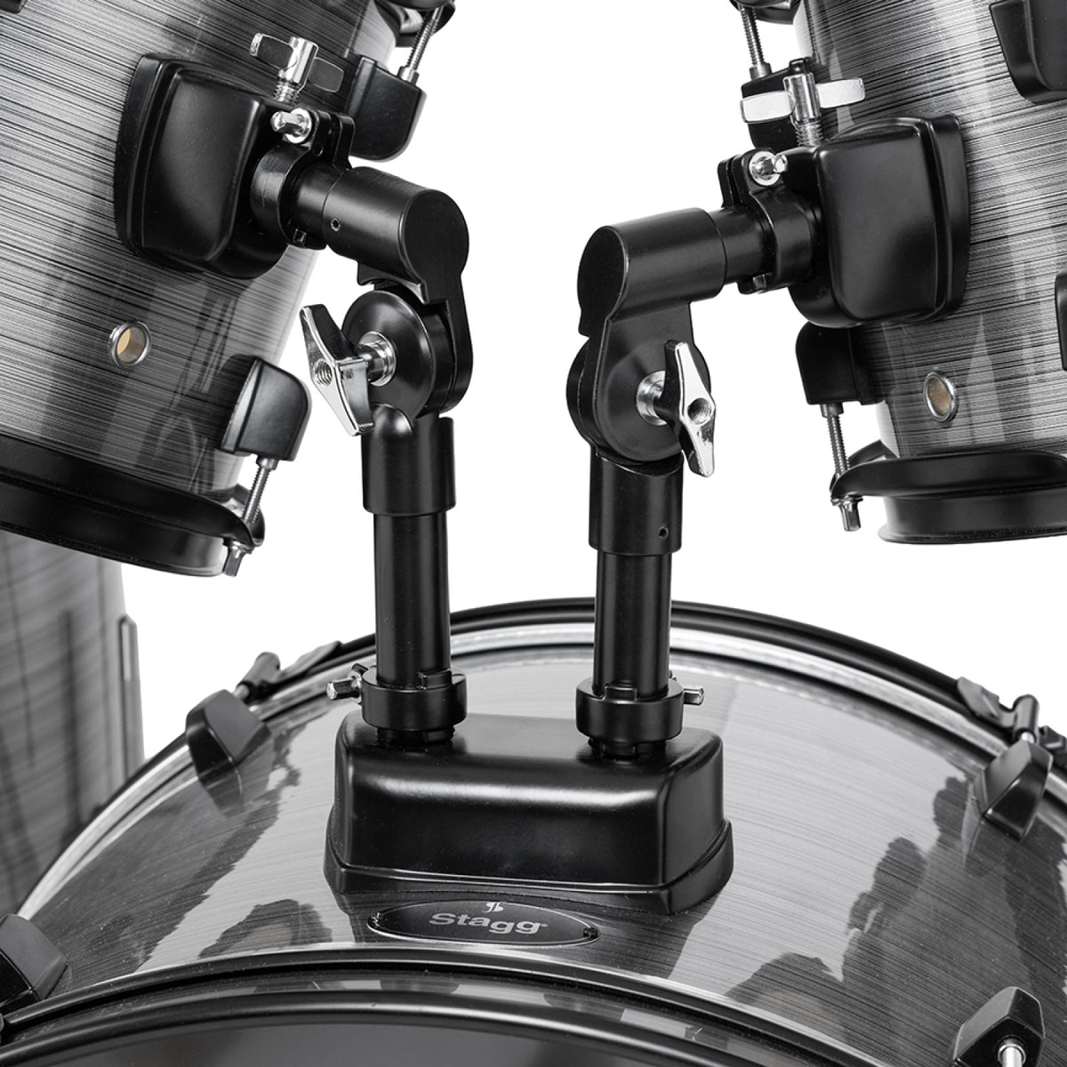 Stagg ATOM-522-SL Slate drum set, tom holders mounted on the bass drum